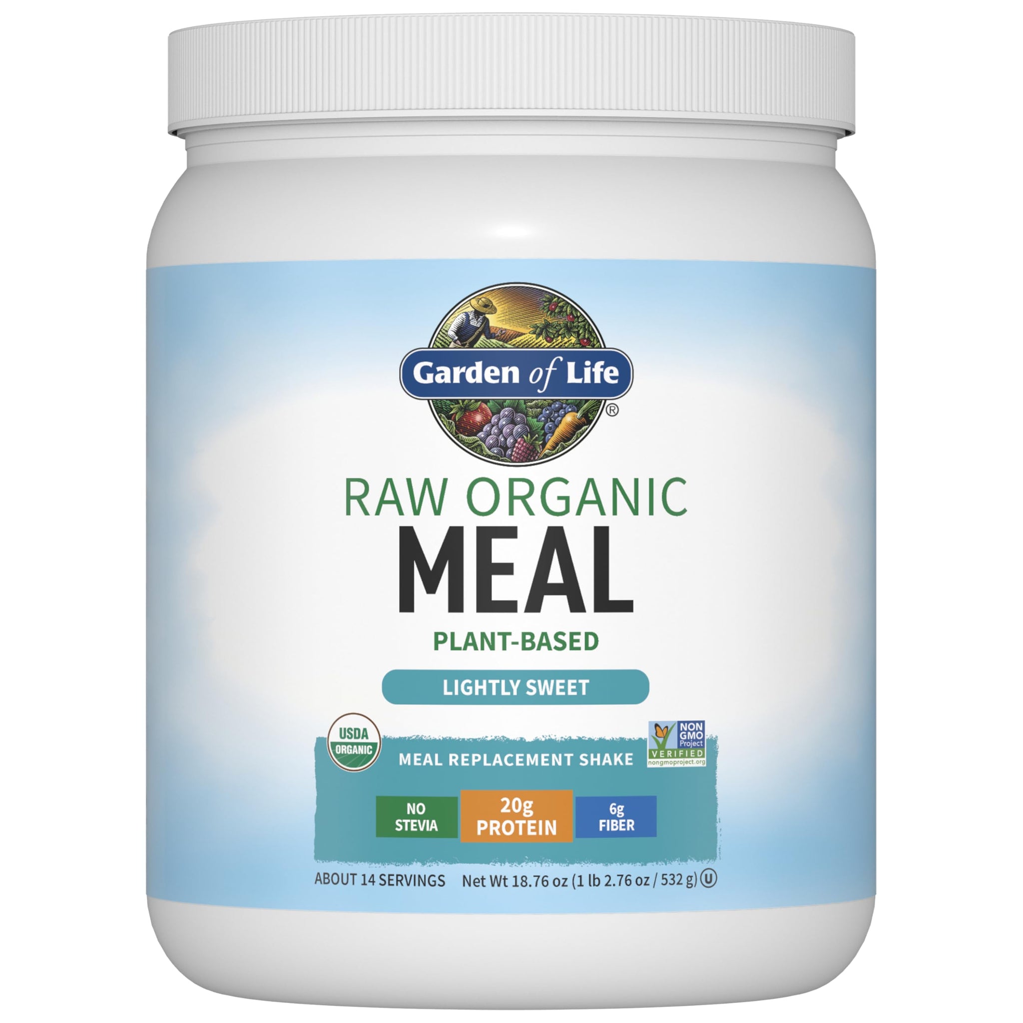 Garden of Life Meal Replacement Shakes, Vegan Protein Powder, Raw Organic Meal, Lightly Sweet Powder with Plant Based Pea Protein, Sprouts, Greens