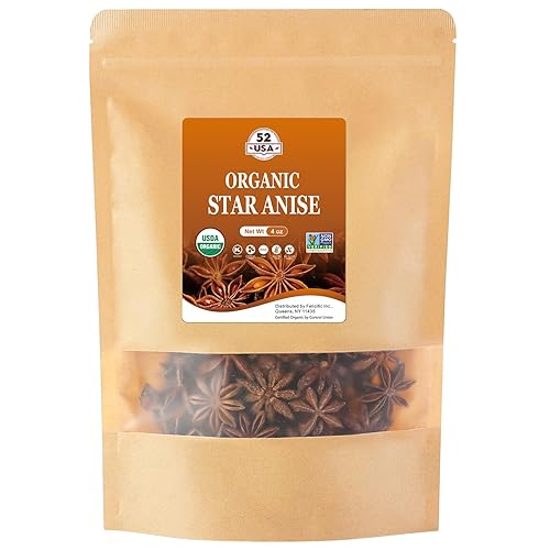 52USA Organic Star Anise - 4oz | Non-GMO, Whole Spice | Premium Quality for Cooking, Baking & Tea | Natural Flavor & Aroma