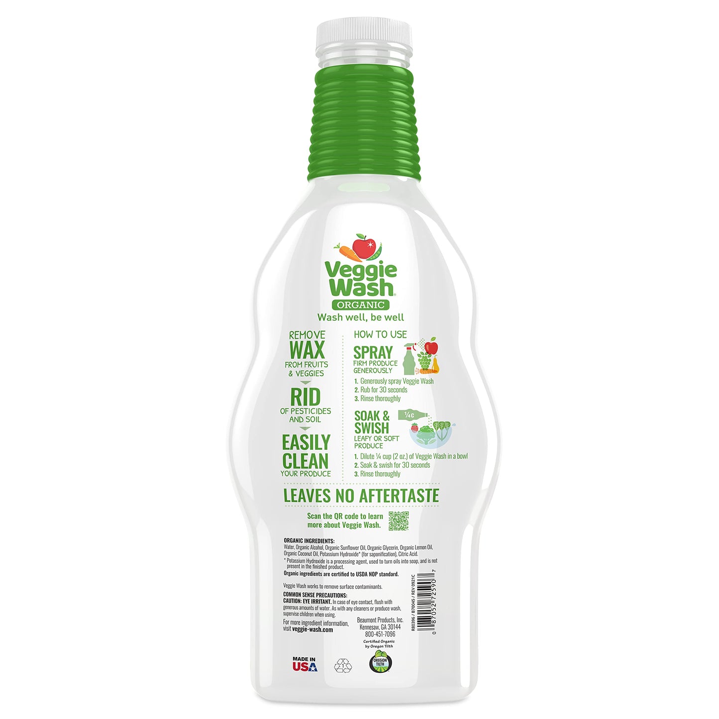 Veggie Wash Organic Fruit and Vegetable Wash Refill, Certified Organic, Ideal for Cleaning Produce, 32 Fluid Ounce, Pack of 2