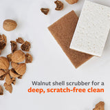 Full Circle Walnut and Cellulose Scrubber Sponges - Pack of 6 - Powerful, Non-Scratch Kitchen Sponges Made with Plant-Based Sustainable Materials