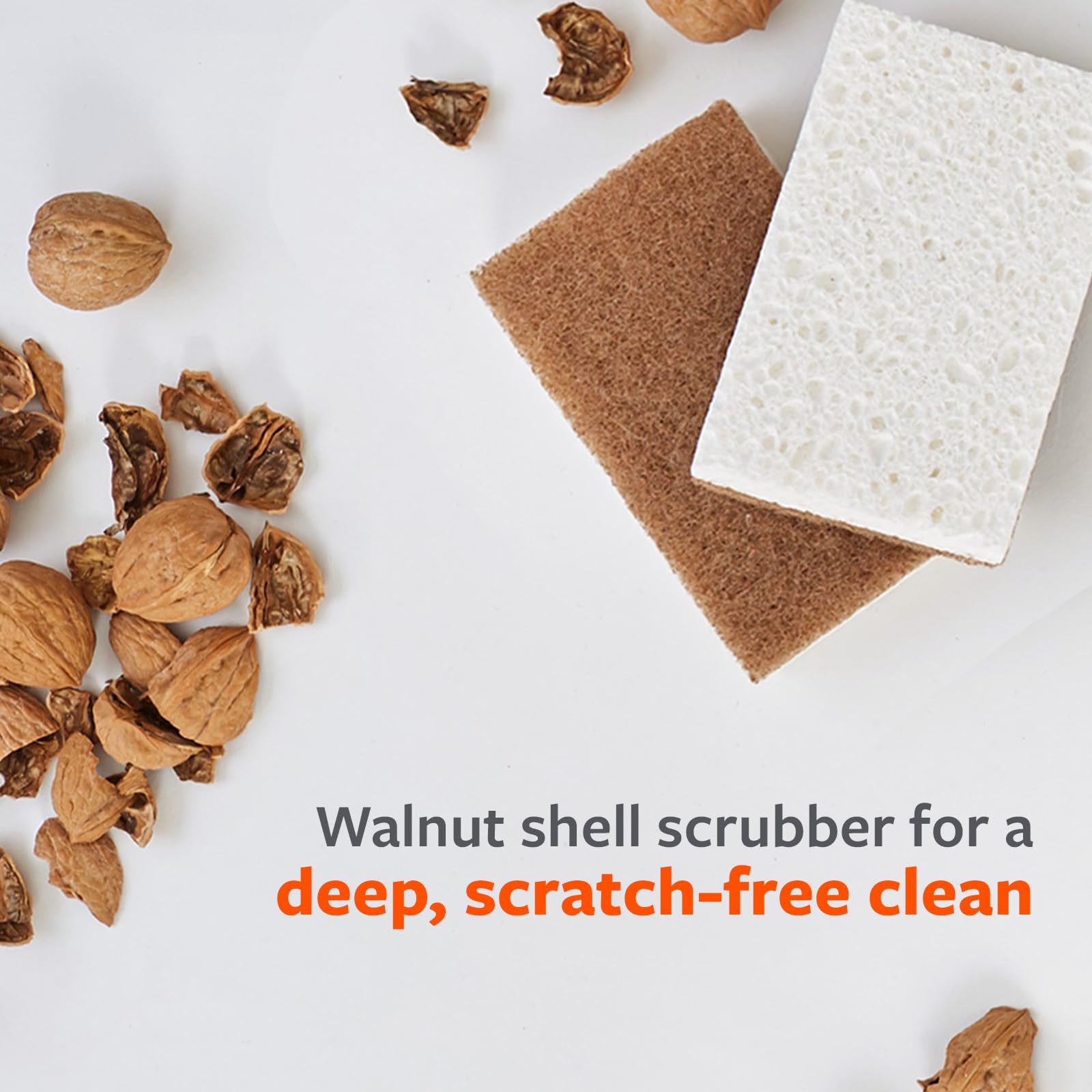 Full Circle Walnut and Cellulose Scrubber Sponges - Pack of 6 - Powerful, Non-Scratch Kitchen Sponges Made with Plant-Based Sustainable Materials