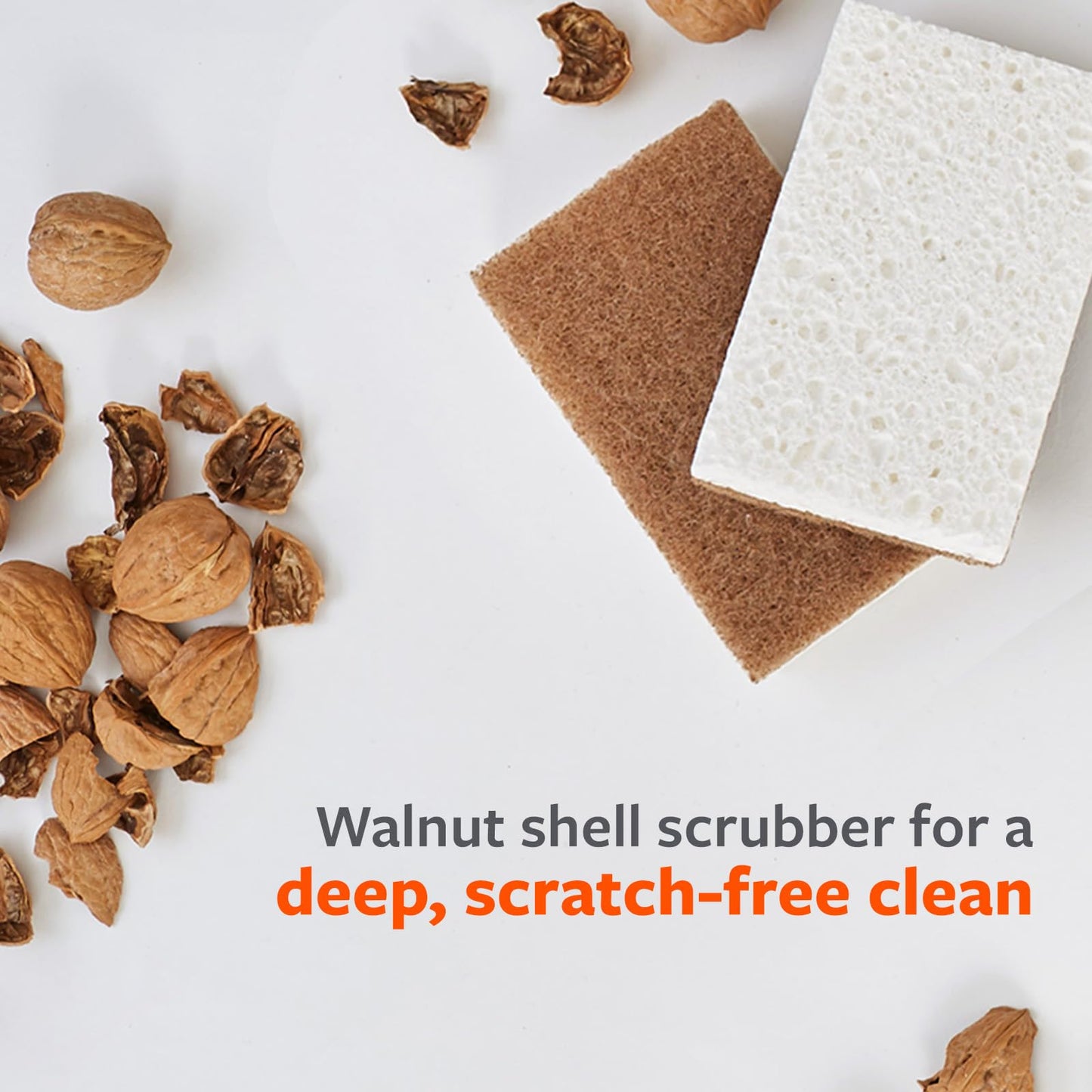 Full Circle Walnut Scrubber Sponges, Pack of 2 - Dual-Sided, Plant-Based & Recycled Kitchen Sponges, Gentle on Nonstick Cookware