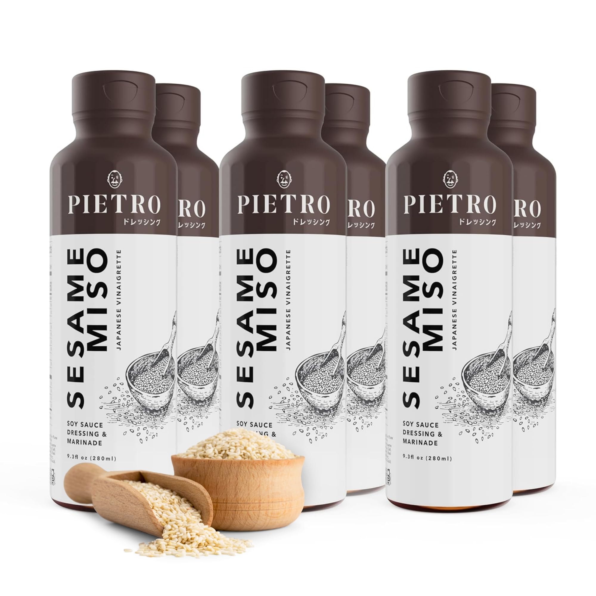 Pietro Sesame & Miso Dressing - No MSG & Gluten Free Japanese Style Marinade and Vinaigrette - For Salads, Vegetables, Seafood & Grain Bowls - 9.3 oz