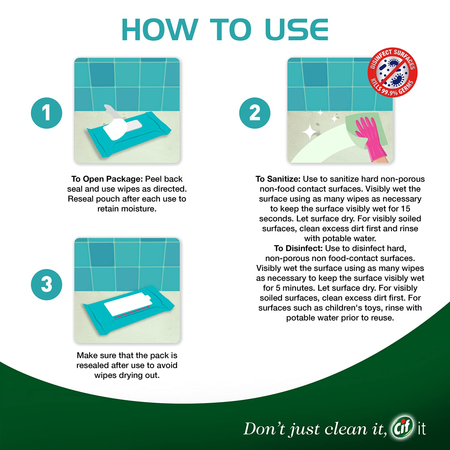 Fine Life Products Cif Multi Surface Disinfecting Hand Wet Citrus Wipes for All Hard Non Porous Surfaces, Remove 99 Percent of Diseases, 32 Count