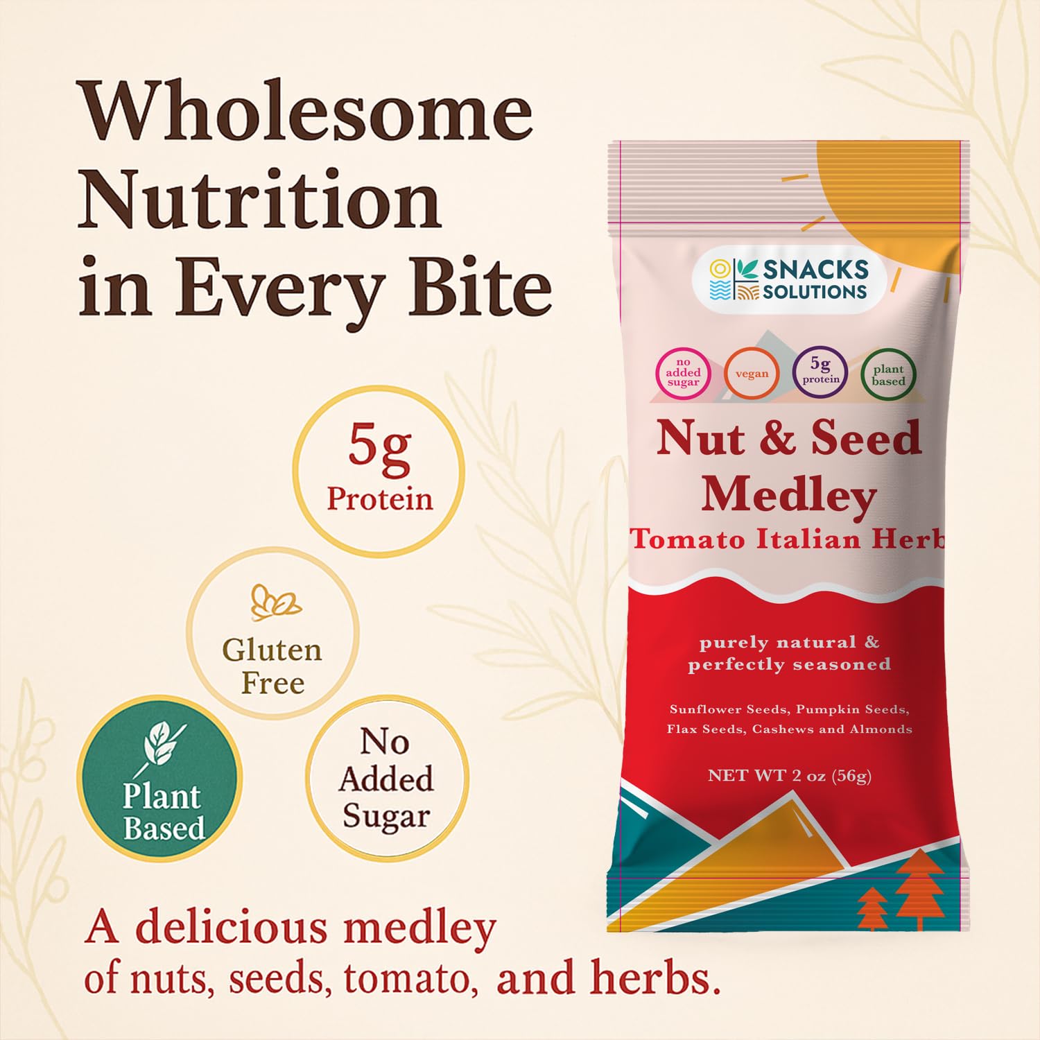 Snacks Solutions Nut & Seed Medley - Healthy Snack & Salad Topper with Plant Based Protein, Vegan & Gluten Free, Roasted Crunch, Variety Pack- 2 oz