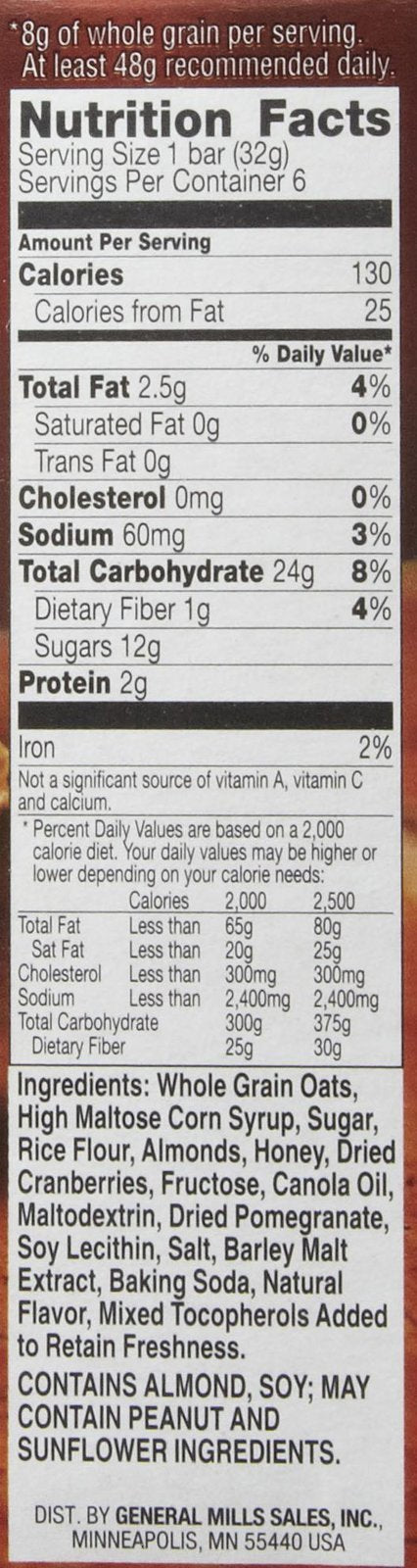 General Mills Nature Valley Bar, Cranberry Pomegranate, 6.7 oz
