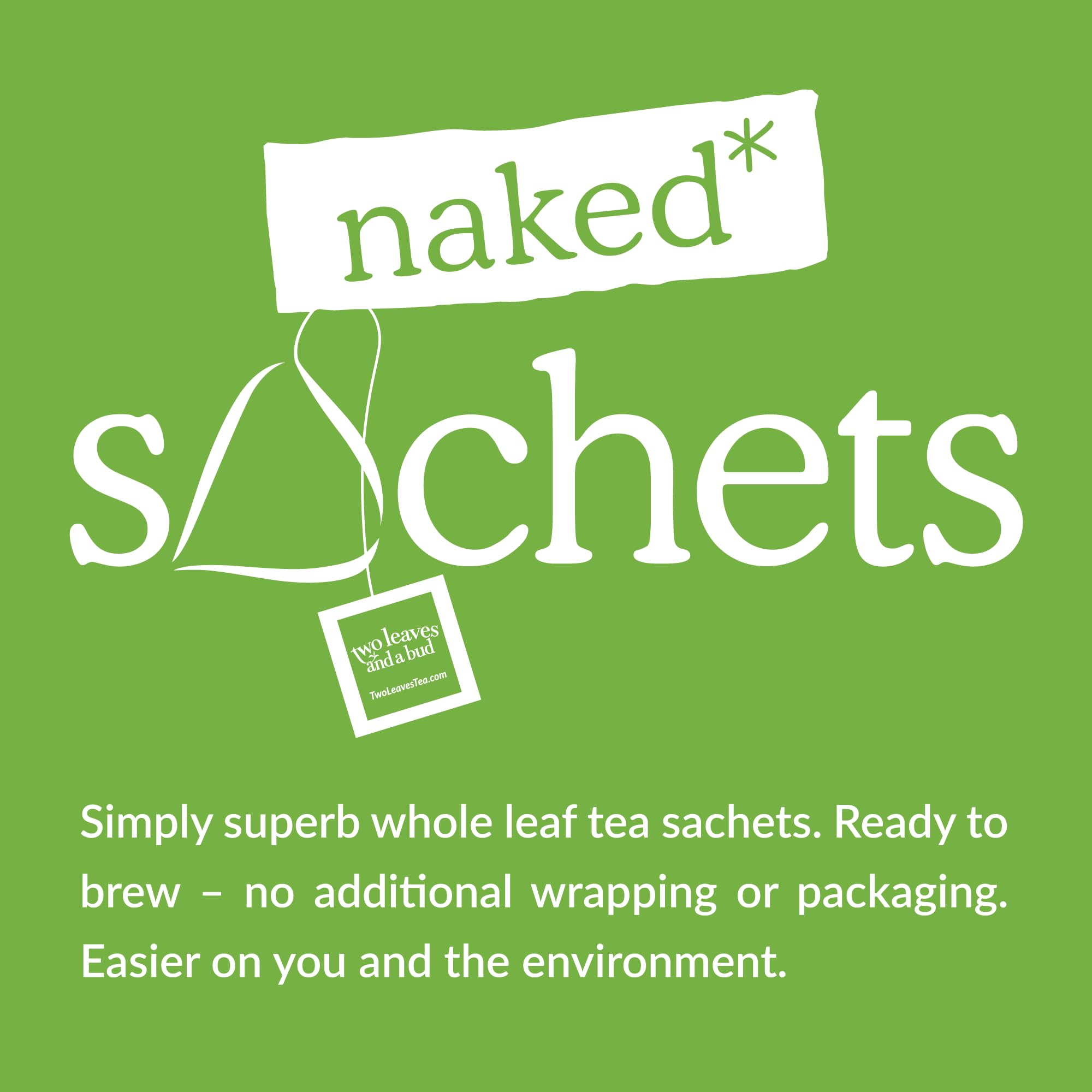 Two Leaves and a Bud Organic Matcha Mint - 15 Naked Tea Sachets, Whole Leaf Green Tea and Matcha in Unwrapped Pyramid Sachets, Resealable Bag, 15