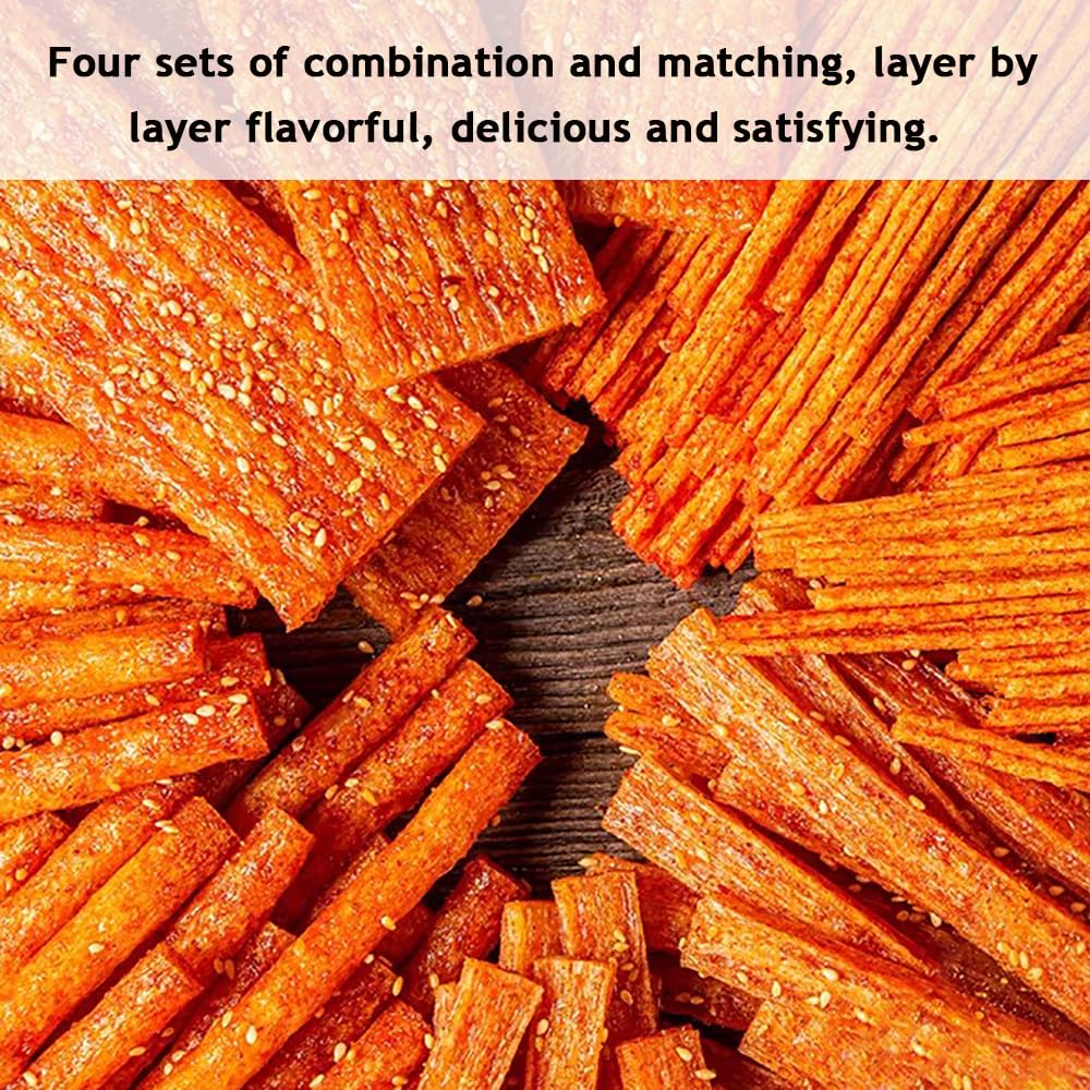 4 Packs Latiao Spicy Strips,Latio Spicy Gluten Classic Chinese Snacks,Vegan,Low Sugar and Low Calories,??,La Tiao