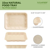 [100 COUNT]Harvest Pack 22 oz Compostable Food Trays, 8.49" x 6.45" x 1.3" Disposable PFAS FREE Food Container, Bagasse Serving Paper Plates