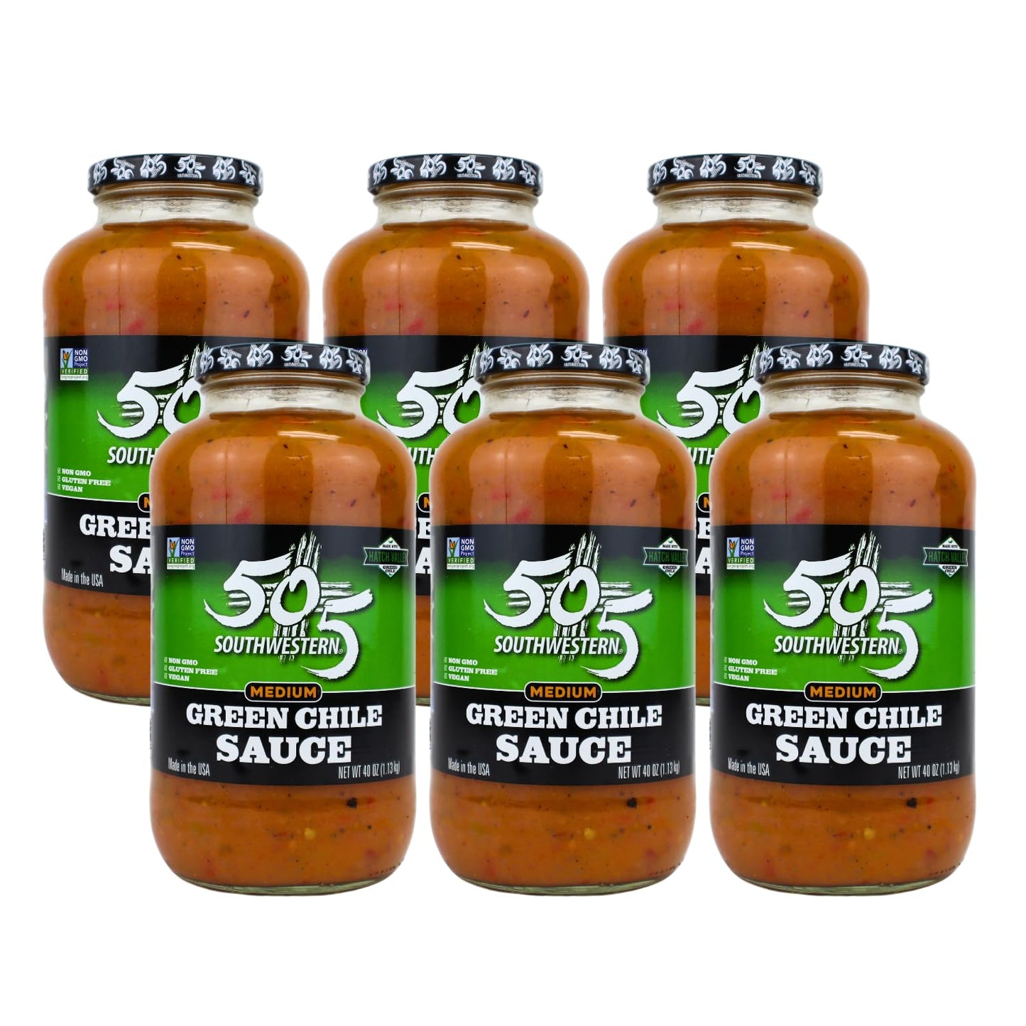 505 Southwestern Hatch Valley Medium Green Chile Sauce 40oz | Certified Non-GMO, Gluten Free & Vegan | Flavorful Hatch Valley Sauce for Eggs, Pork