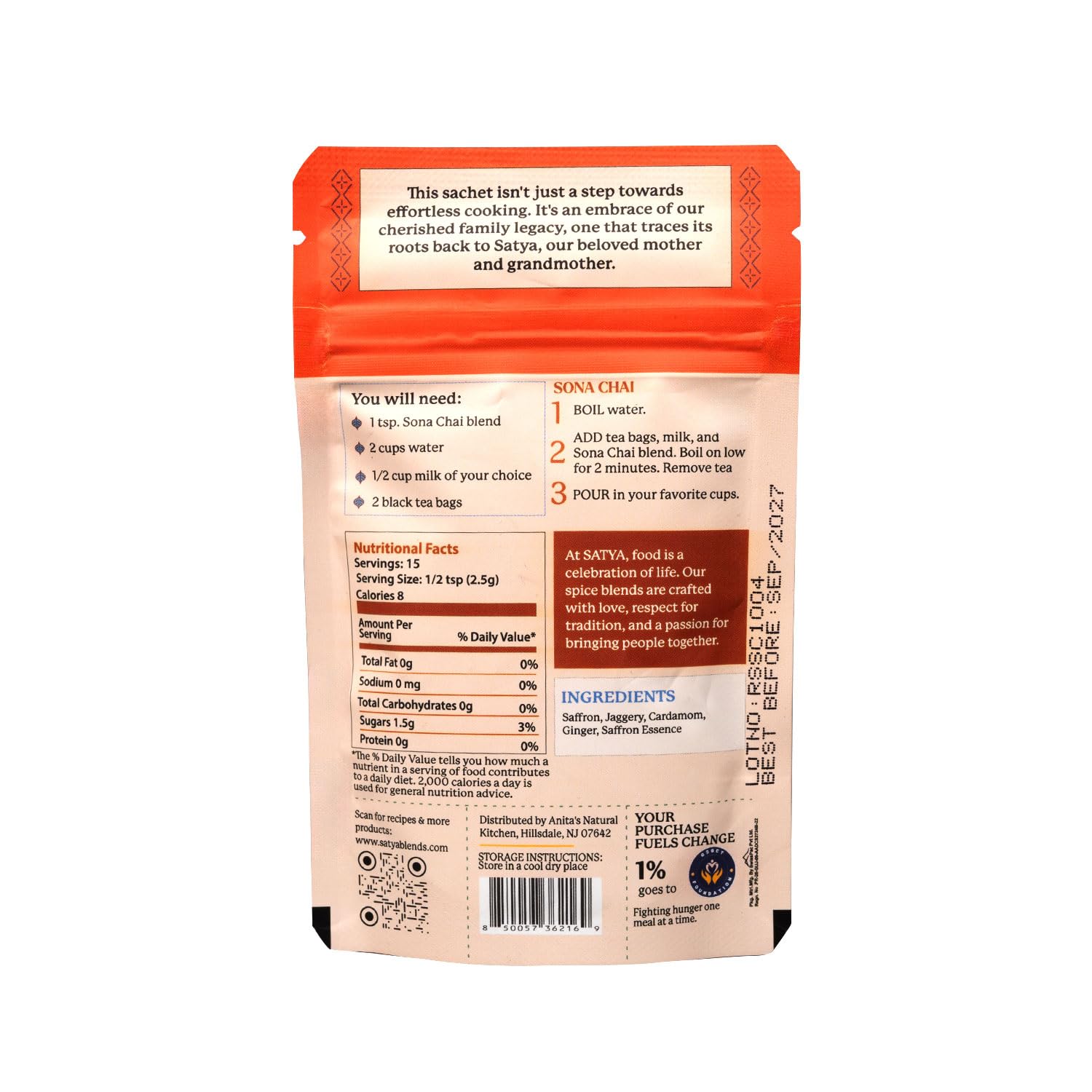 Satya Sona Chai Masala Powder with Saffron Authentic Indian Masala Chai Spice Mix Aromatic Tea Masala Blend 5 Fresh Sachets x 30g Makes 15 Servings