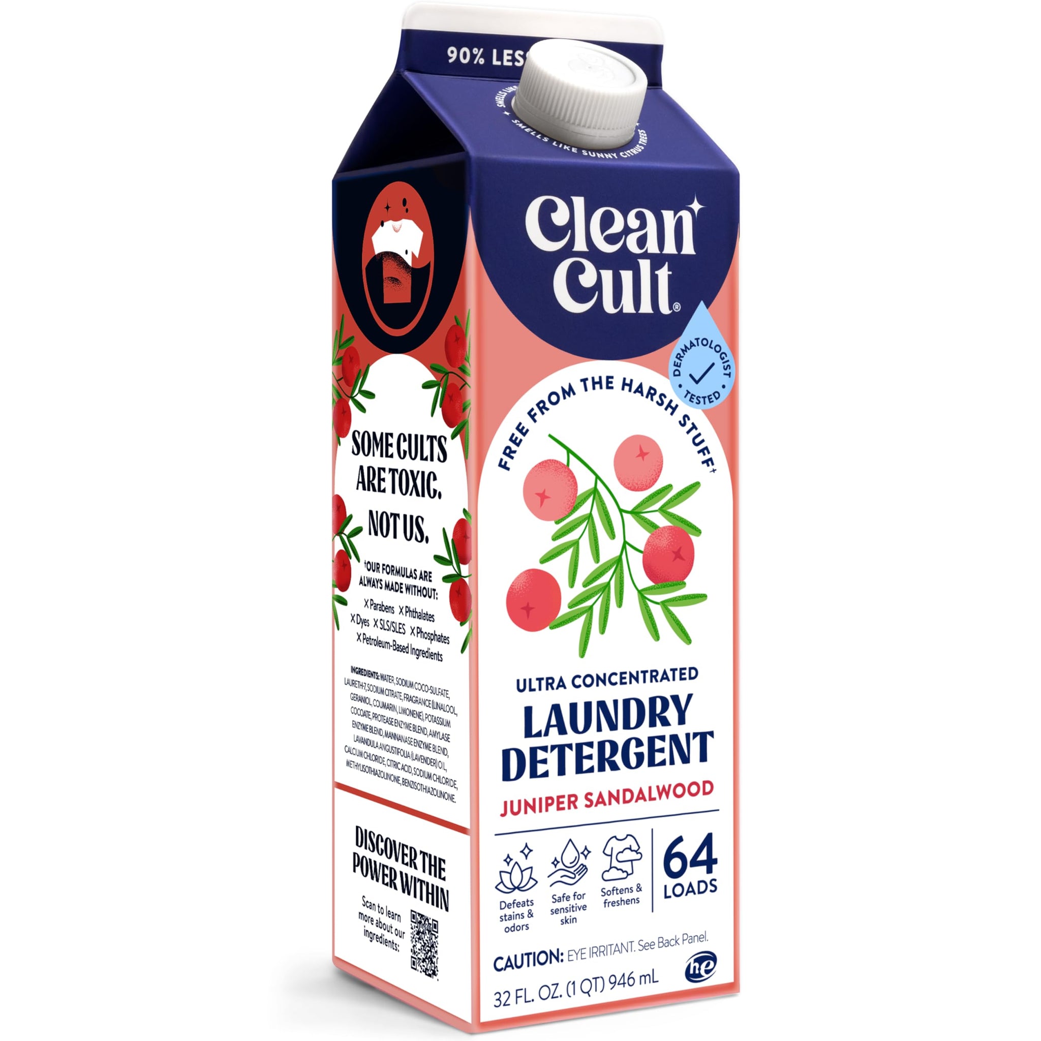 Ultra Concentrated Liquid Laundry Detergent Soap, 64 loads (32 oz), Long Lasting Scent, 90% Less Plastic, No Harsh Chemicals, Juniper Sandalwood