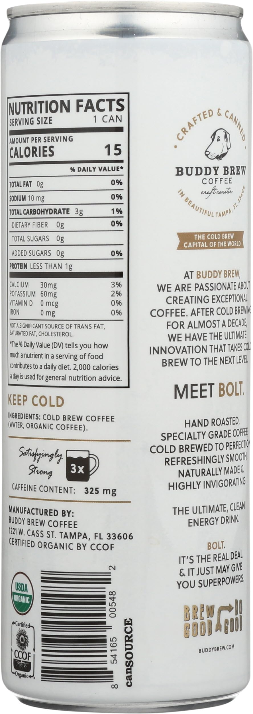 Buddy Brew Organic Bolt Cold Brew Coffee, 10.5 FZ