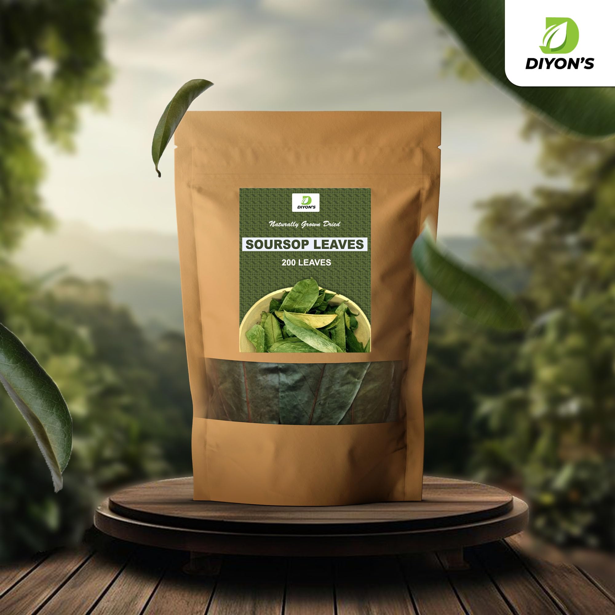 Diyon's Dried Whole Soursop 200 Leaves (110g) 100% All Natural, Delicious Fresh Tea | From Sri Lanka | Premium Wildcrafted Quality, Packed In a Stand