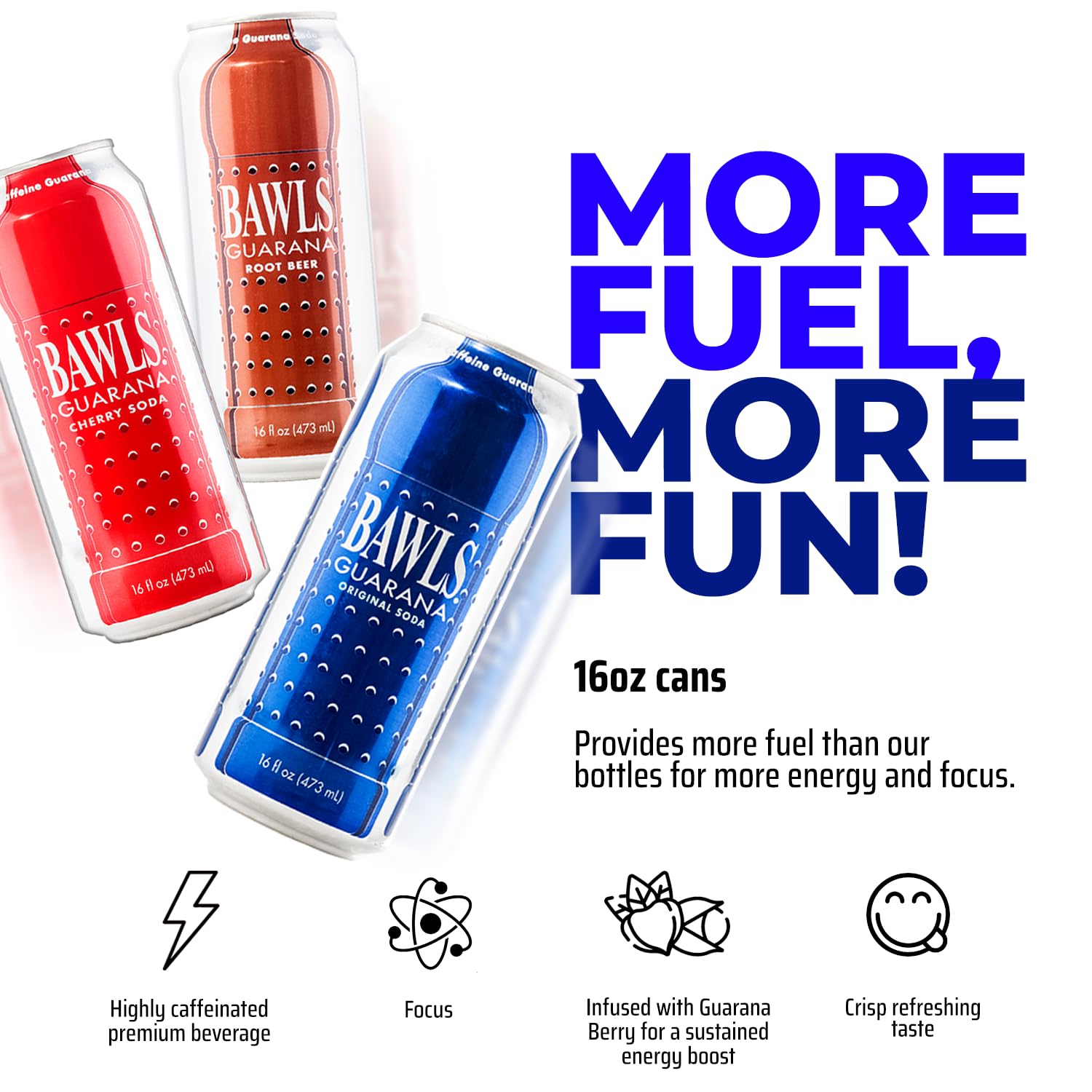 BAWLS Guarana Variety Pack, BAWLS Guarana Drink, Guarana Soda, Guarana Fueled Soda for Energy, High Energy Caffeinated Drink, 16oz 24 Pack Cans