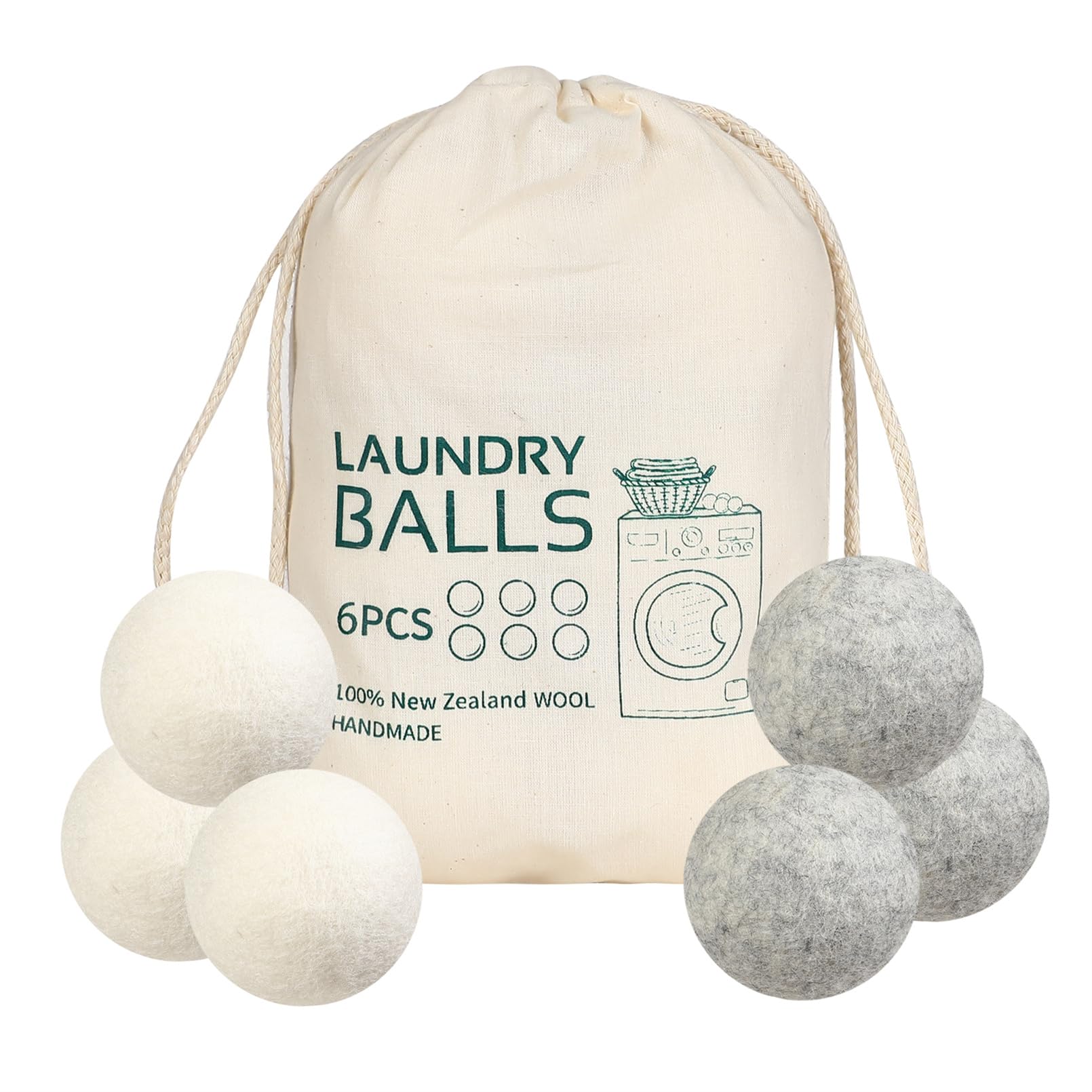 Wool Laundry Ball Pack of 6 Tumble Dryer Wool Ball Fabric Softener Alternative Reusable Wool Laundry Balls Nature’S Fabric Softeners for Fluffs
