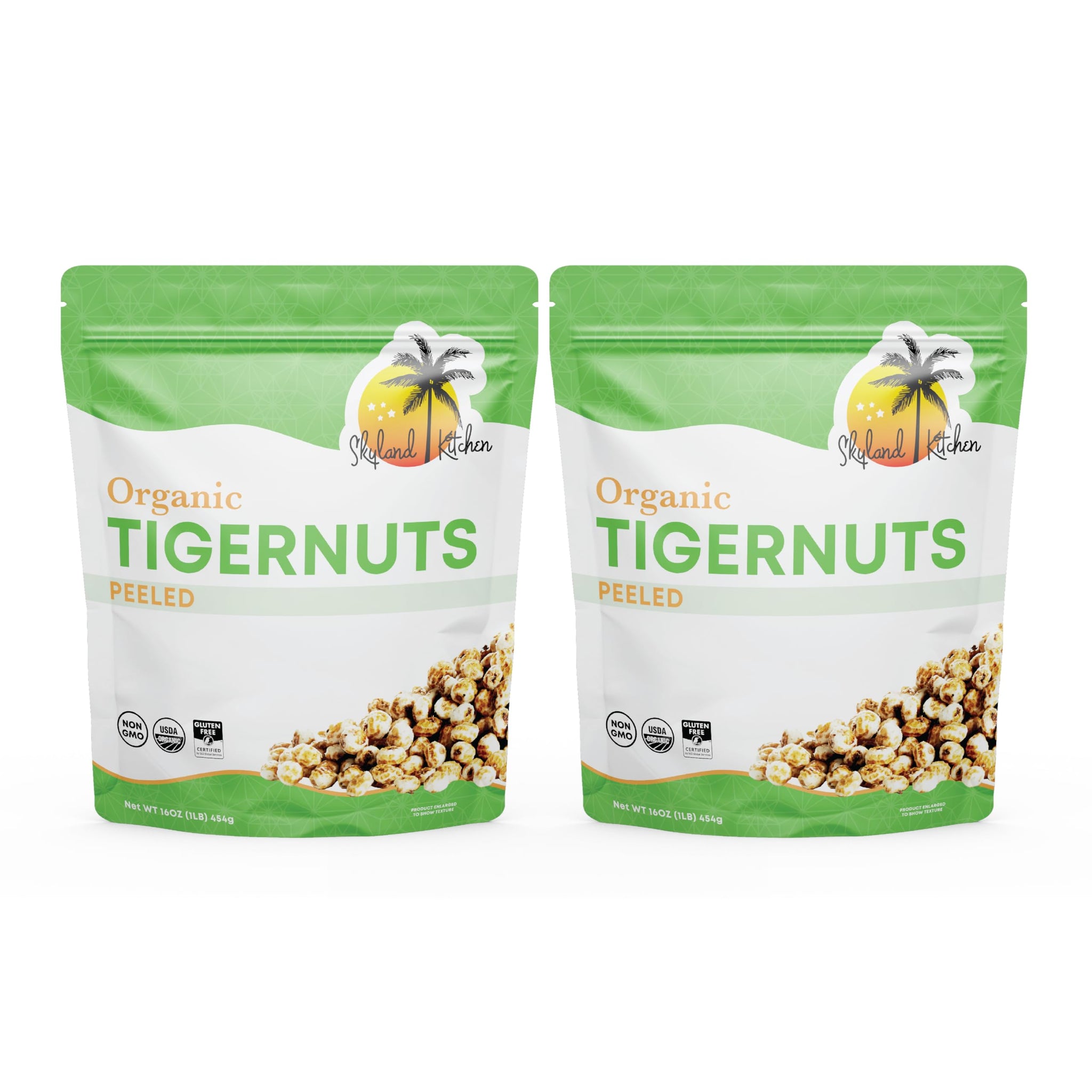 Skyland Kitchen Organic Peeled Tigernuts, Natural, Non-GMO and Gluten-Free, Raw Snack, Paleo, Keto and Vegan Friendly 2 x 16oz (Pack of 2)