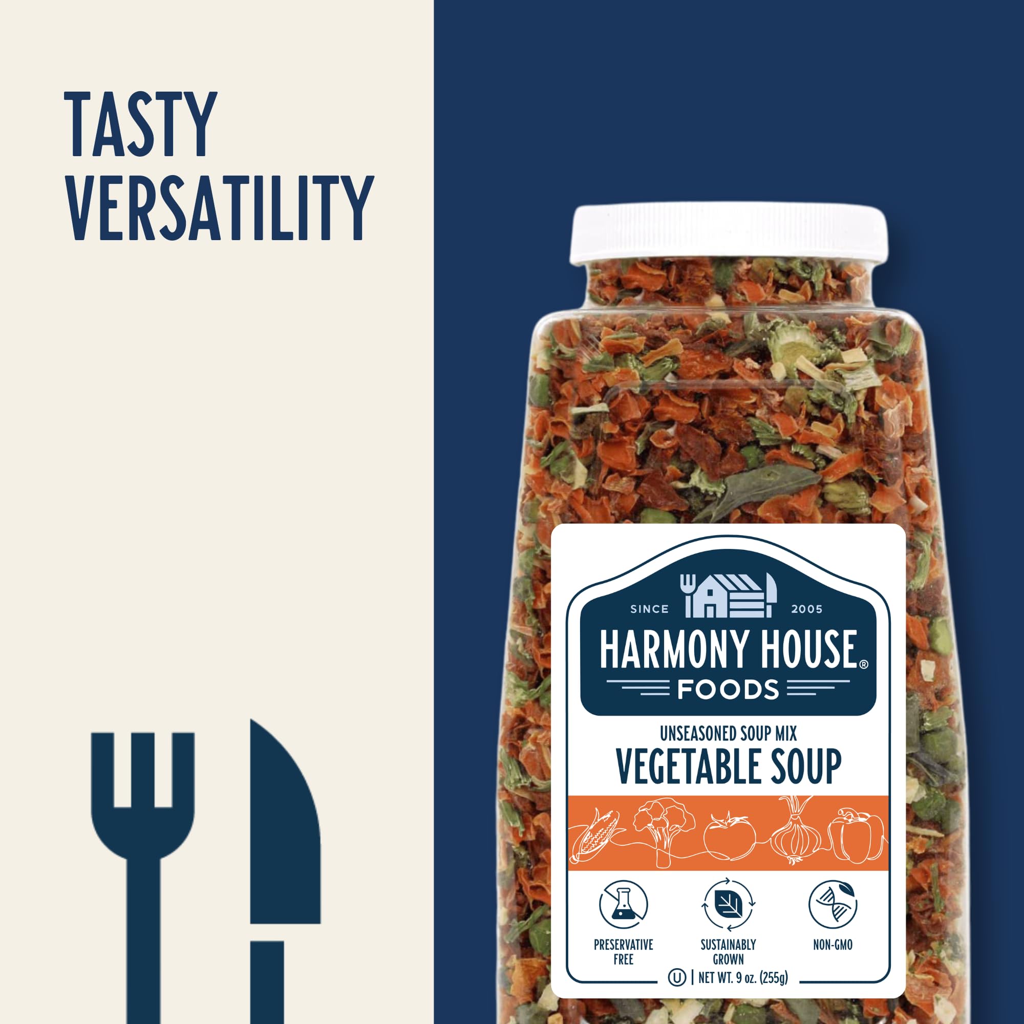 Harmony House Premium Vegetable Soup Mix - Dehydrated Vegetables for Cooking, Camping, Emergency Supply and More (9 oz, Quart Size Jar)
