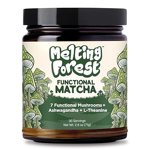 Melting Forest Mushroom Matcha Powder with 7 Functional Mushrooms, Reishi & Lion’s Mane, Adaptogen Blend (30 Servings)