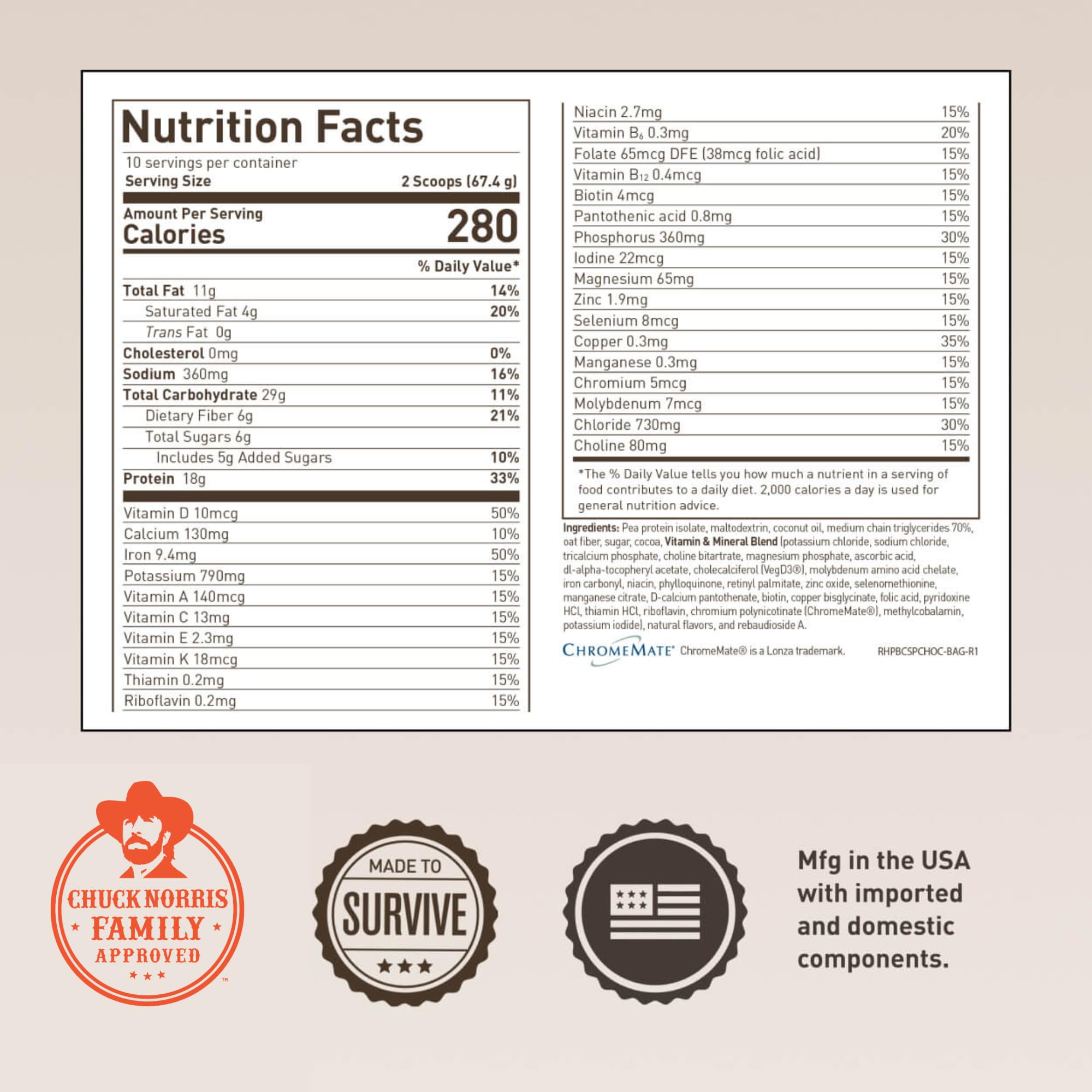 Basecamp Complete Nutrition Shake by Chuck Norris Roundhouse Provisions - Plant-Based Emergency Meal with 18g Protein & 28 Essential Nutrients - Rich
