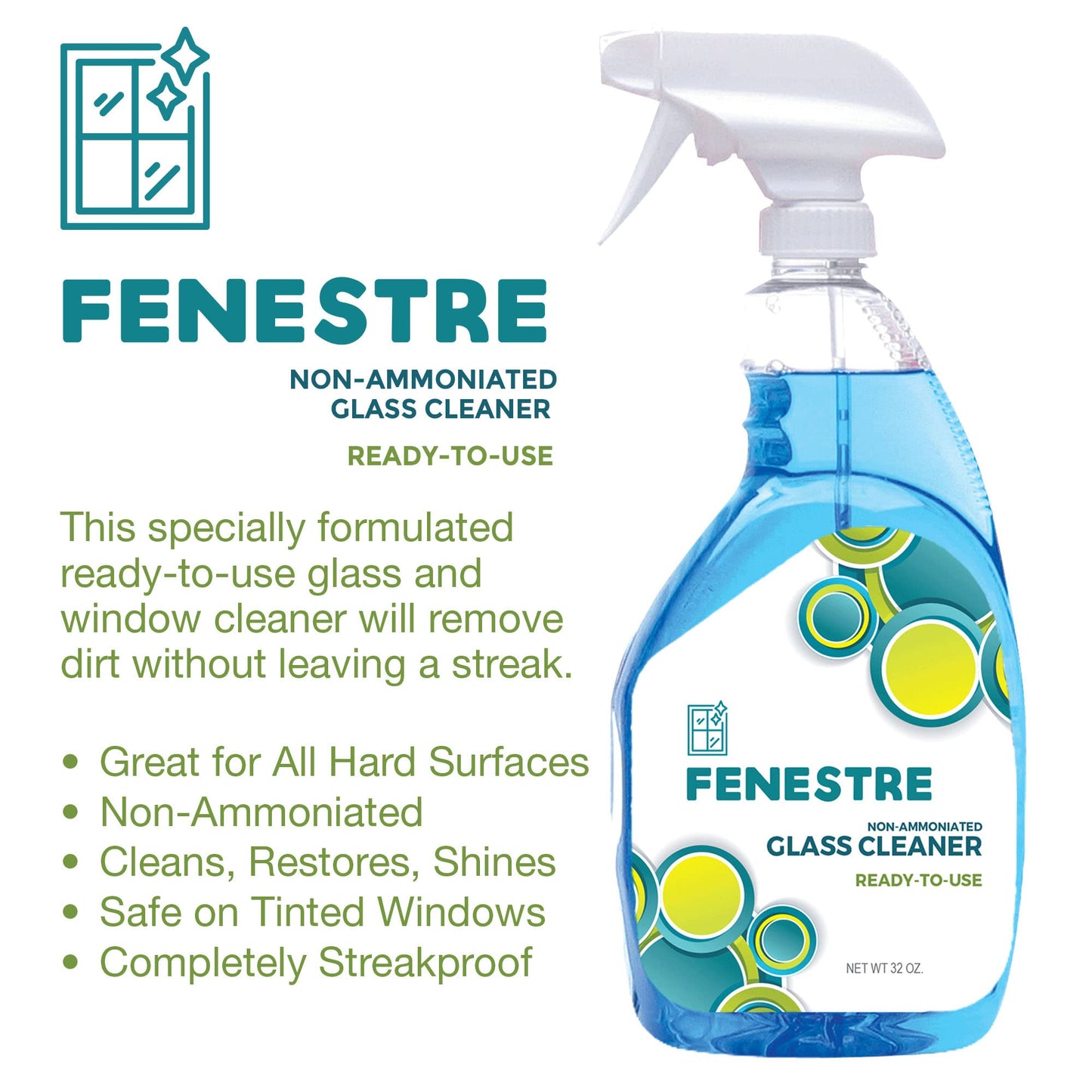 Jani-Source Fenestre RTU Non-Ammoniated Glass and Plexiglass Cleaner, 1 Quart (Each)