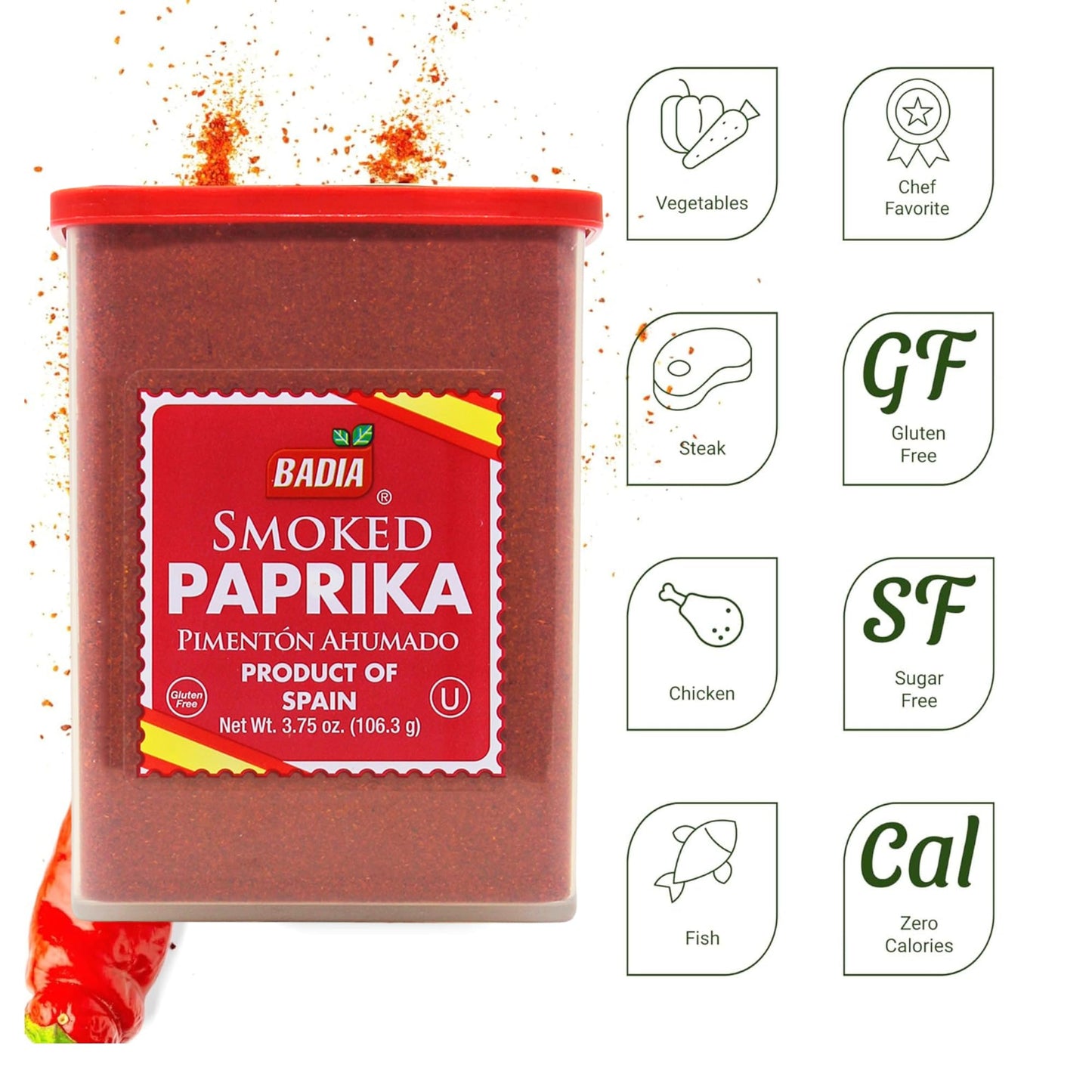 Badia Smoked Paprika, 3.75 oz - Rich, Smoky Flavor for Cooking, Grilling & Seasoning, All-Natural Spice