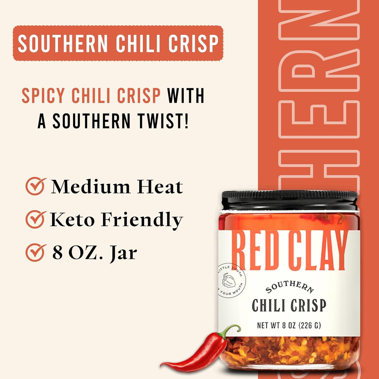 Red Clay Chili Crisp - Crunchy Garlic Chili Oil | Spicy Chili Crisp | Gluten Free Chili Crisp | 8oz Paleo Friendly Crisp | Shallot Chili Crisp |