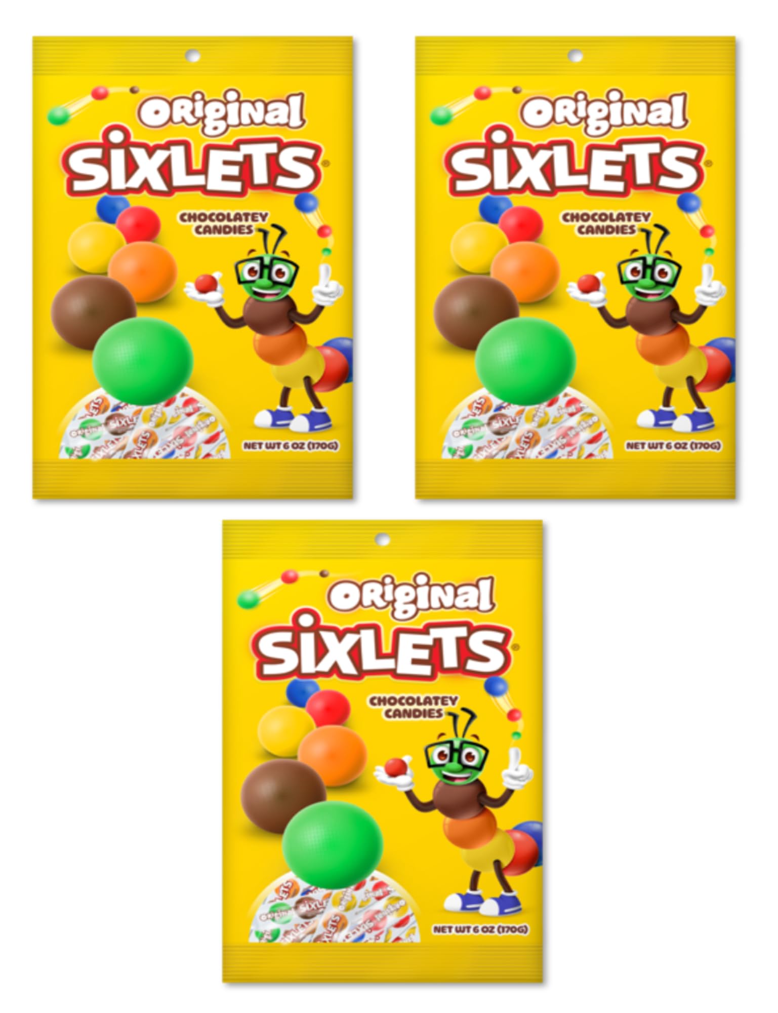 Sixlets Original Chocolatey Candies - Pack of 3-6 oz Bags - Delicious Classic Candies Everyone is Sure to Love - Perfect for Sharing with Friends