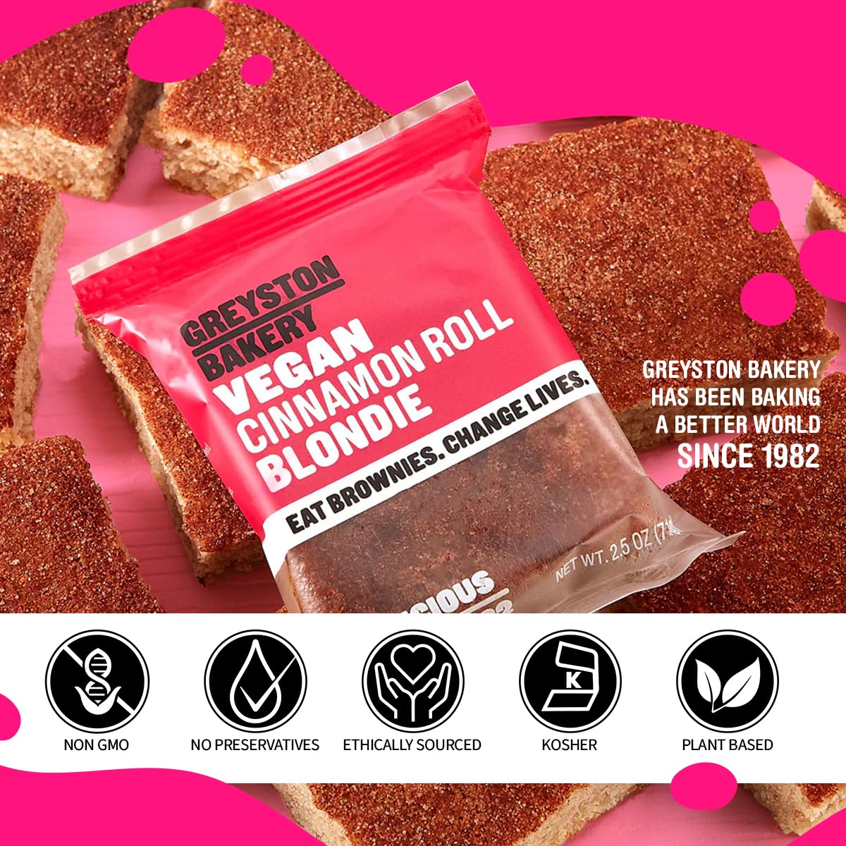 Greyston Bakery Cinnamon Roll Vegan Blondie - Gourmet Food Gift - Preservative Free Certified Kosher - 1 unit Individually Wrapped 2.5 oz