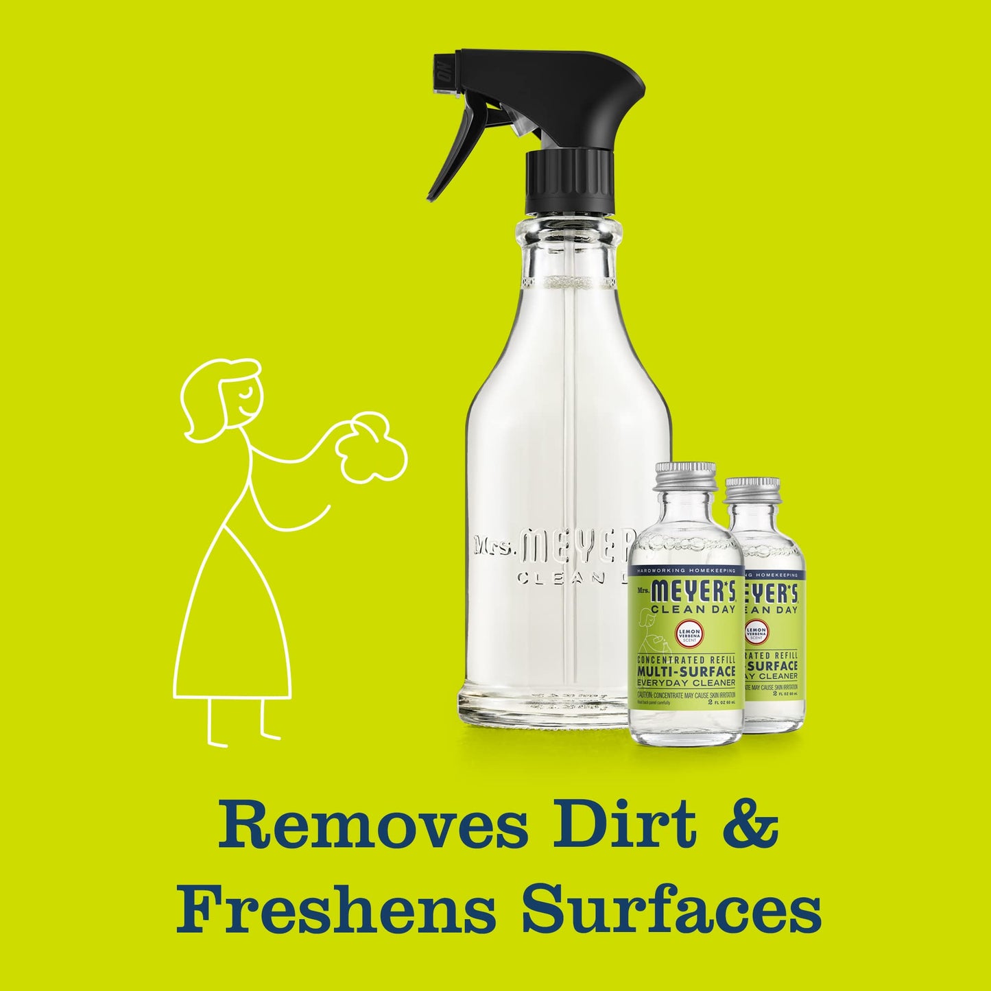 MRS. MEYER'S CLEAN DAY Multi-Surface Cleaner Dispenser and Concentrate Starter Kit, 1 Glass Dispenser (16 Fl. Oz.) and 2 Concentrated Refills (2 Fl