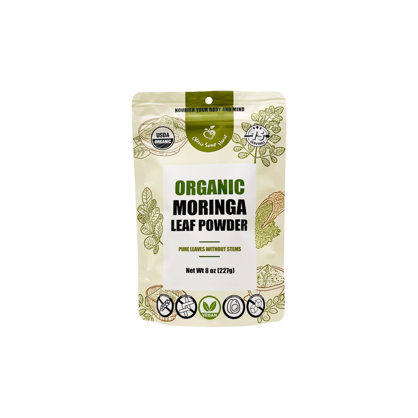 Organic Moringa Oleifera Leaf Powder, 100% Raw from India, Perfect for Smoothies, Drinks, Tea, Recipes, Resealable Bag by Cherie Sweet Heart (8 oz)