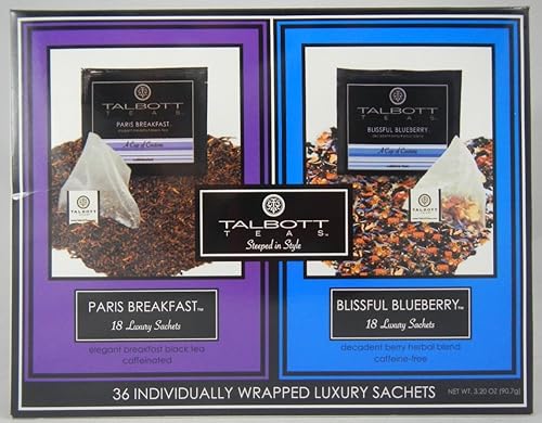 Talbott Tea 36 Luxury Sachets 18 Paris Breakfast 18 Blissful Blueberry