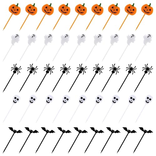 100 PCS Halloween Picks Plastic Halloween Party Cupcake Toppers Appetizer Picks