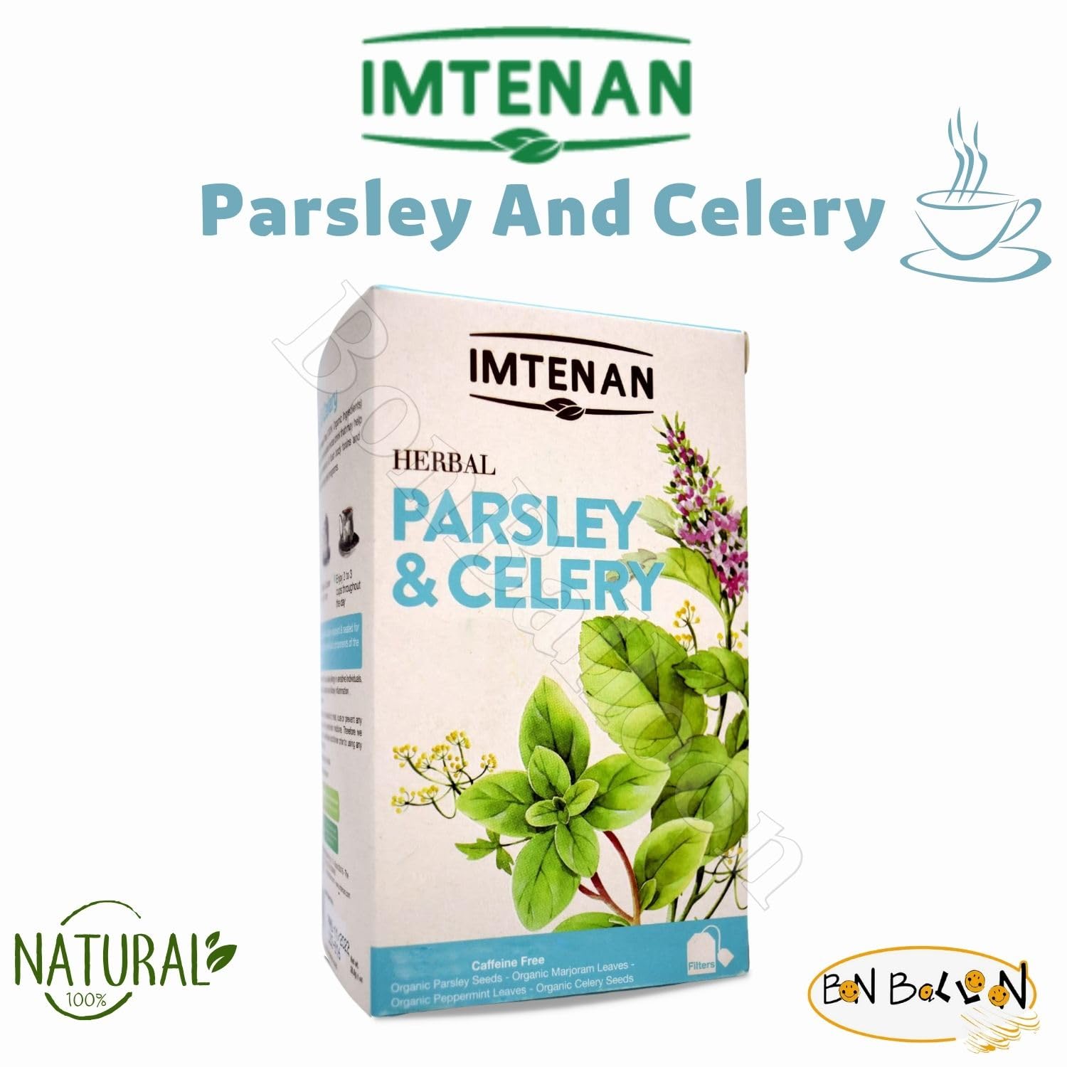 Imtenan Natural Drink Herbal Parsley And Celery Herbal Tea Bags Herbals Herbs Herb Non Gmo No Additives No Artificial Coloring Kosher Halal (18 Bag)