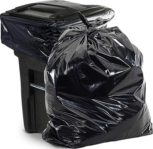 Aluf Plastics 65 Gal Black Heavy Duty Garbage Bags 1.5 Mil - 50"x 48" - Pack of 50 - For Contractor, Outdoor, Construction, & Storage