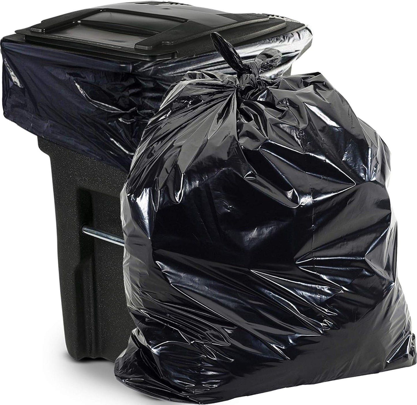 Aluf Plastics Gallon Size 55-60 Typically 38" x 58" 1.6 MIL Black Heavy Duty Garbage Bags - Pack of 100 - For Contractor, Outdoor, Construction