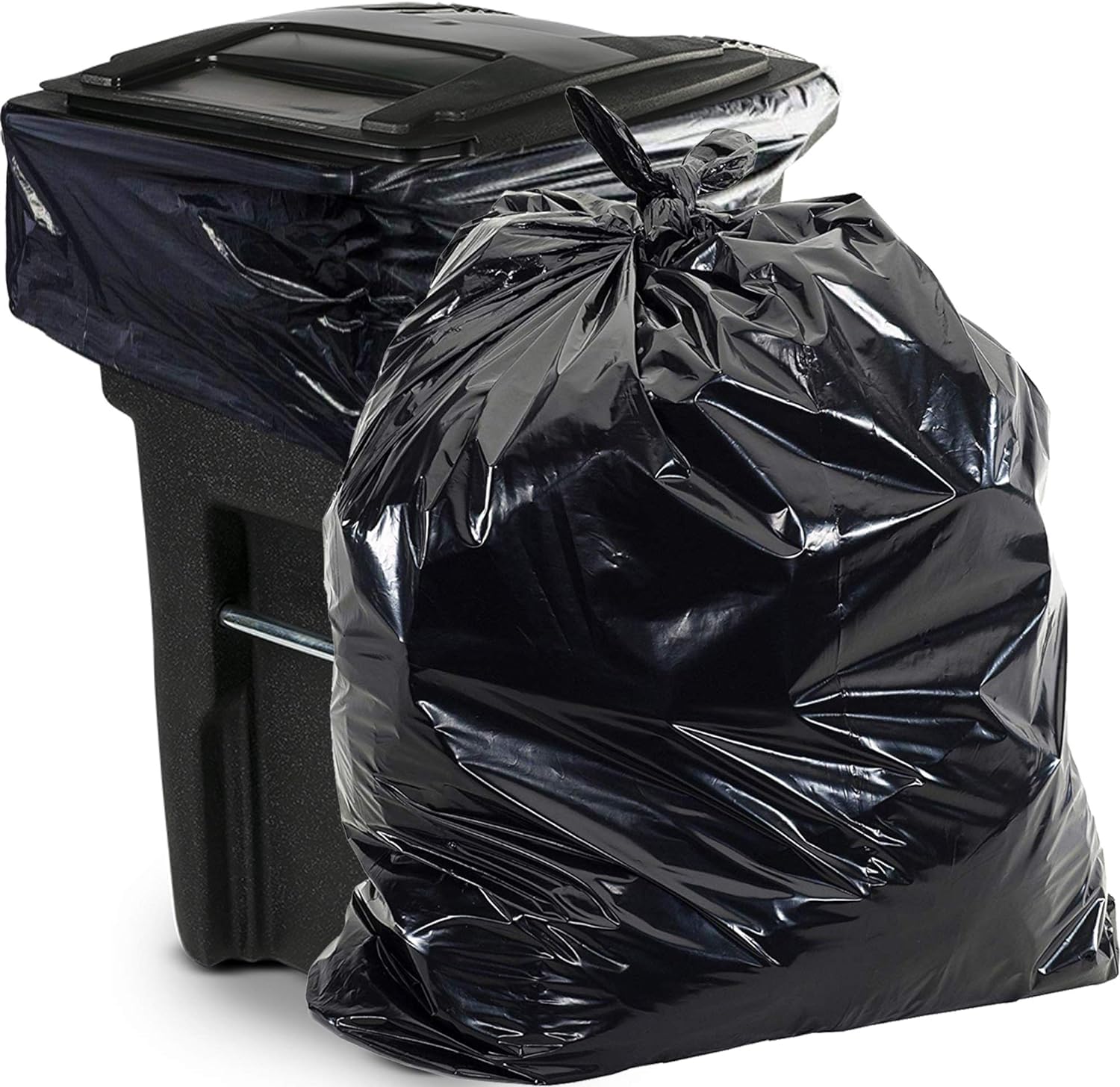 Aluf Plastics Gallon Size 55-60 Typically 38" x 58" 1.6 MIL Black Heavy Duty Garbage Bags - Pack of 100 - For Contractor, Outdoor, Construction
