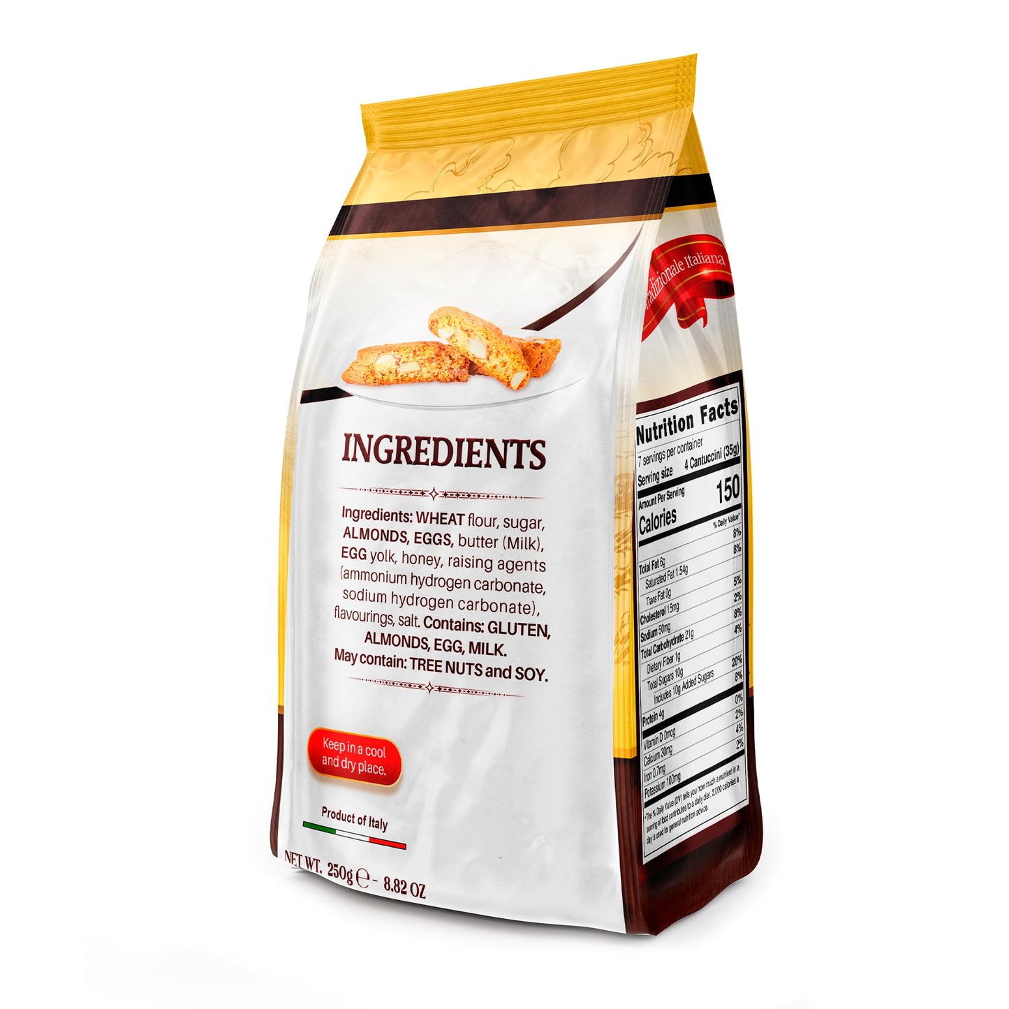Sanniti Cantuccini Almond Biscuits | Traditional Italian Cookies with Almonds | Product of Italy, 8.8 oz (250g) (Pack of 6)