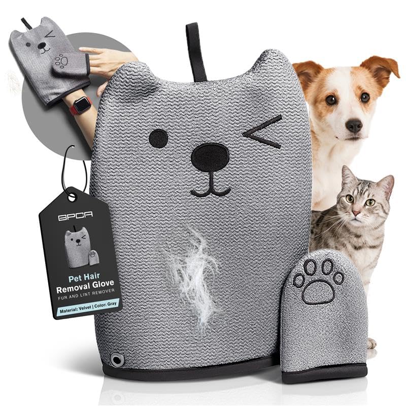 GPCA Pet Hair Removal Glove Reusable Lint & Fur Remover for Car Seats, Carpets & Furniture, Double-Sided Winking Mitten Pet Hair Glove, Hair Catcher