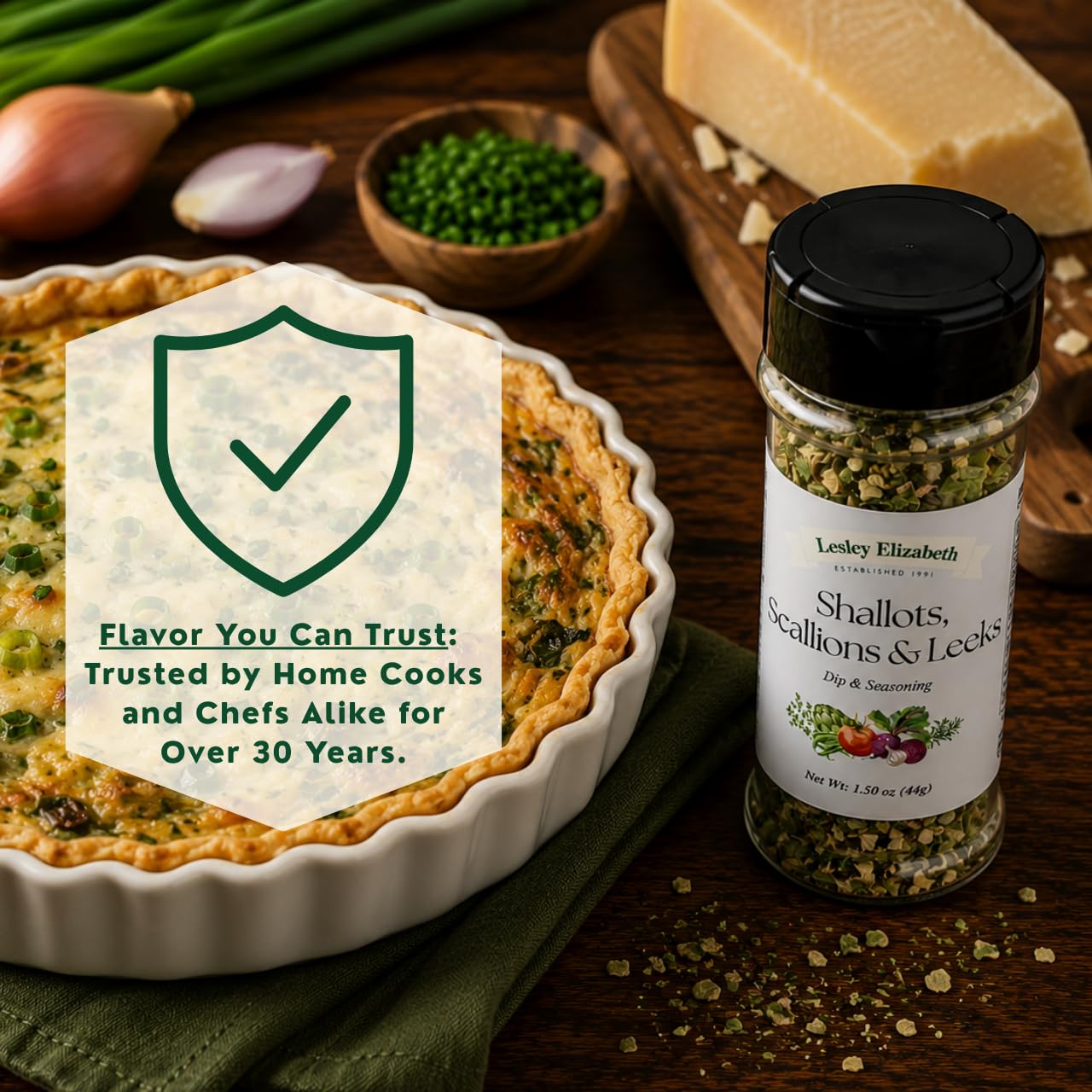 Lesley Elizabeth Shallots, Scallions & Leeks Seasoning - All-Purpose Dip & Herb Blend | Gourmet Onion Spice for Chicken, Vegetables, Seafood