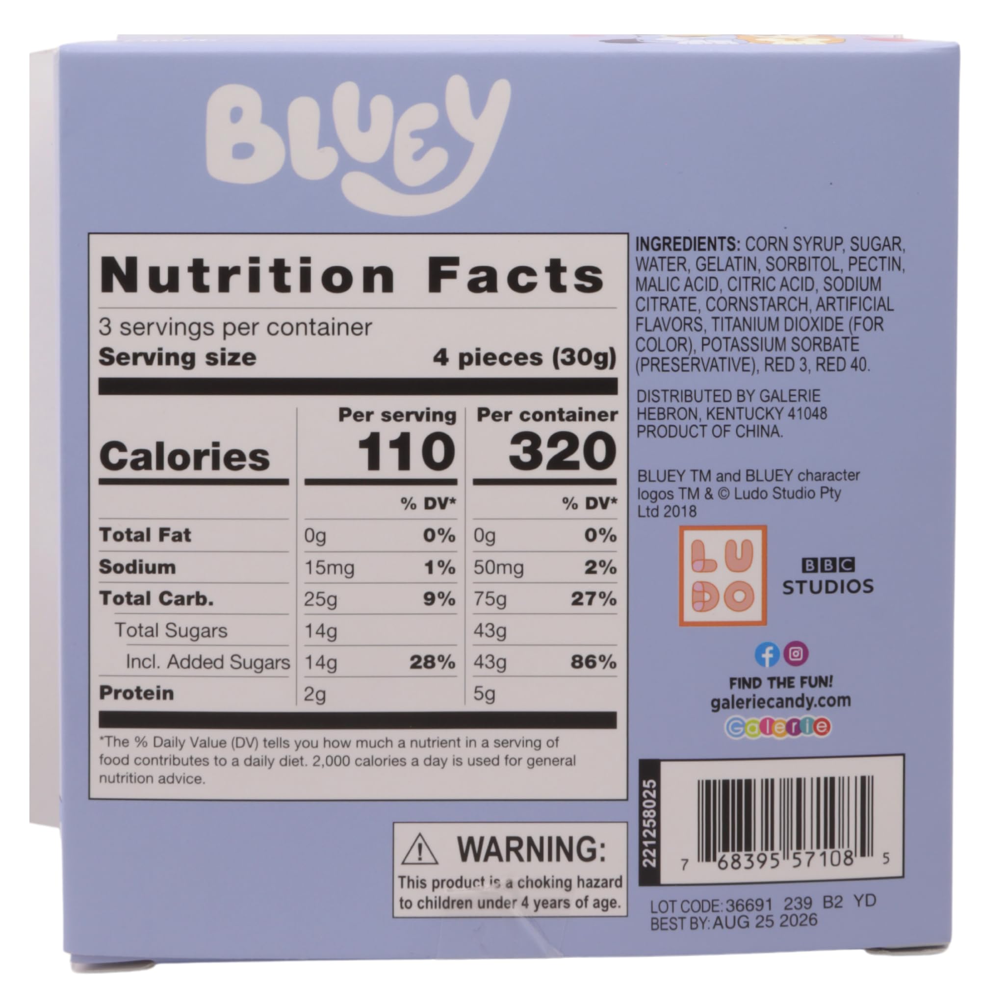Bluey Valentine’s Heart Gift Box, Fruit Punch Flavored Gummy Hearts Inside, Individually Wrapped Pieces, 3.17 Ounces