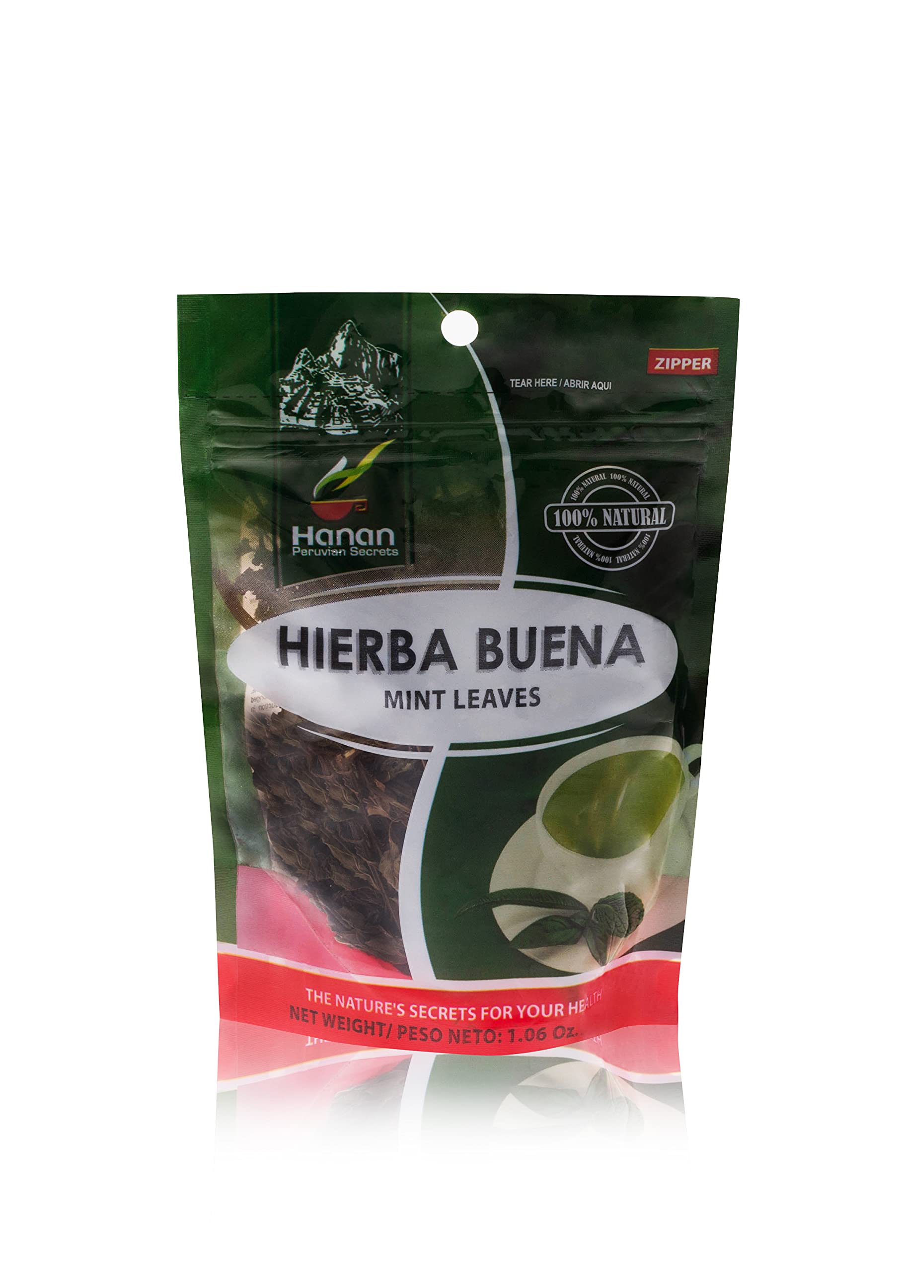 Hanan Peruvian Secrets Hierba Buena|100% Natural Spearmint|1.06oz / 30g|Naturally Aids in Fighting Digestive Disorders, Abdominal Cramps|Promotes