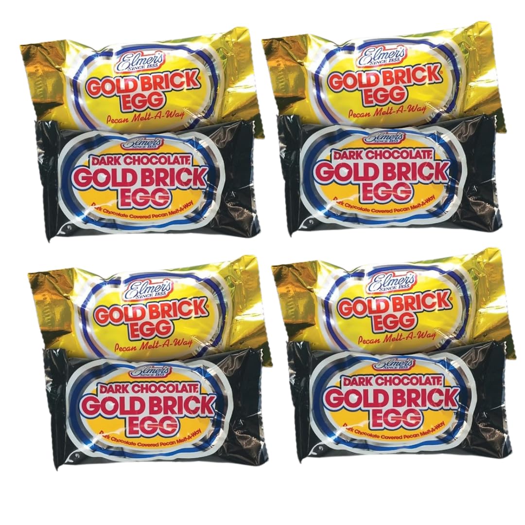 Magical Memories Elmer Chocolate Gold Brick Eggs- 4 Milk Chocolate and 4 Dark Chocolate Covered Pecan, 8 Count