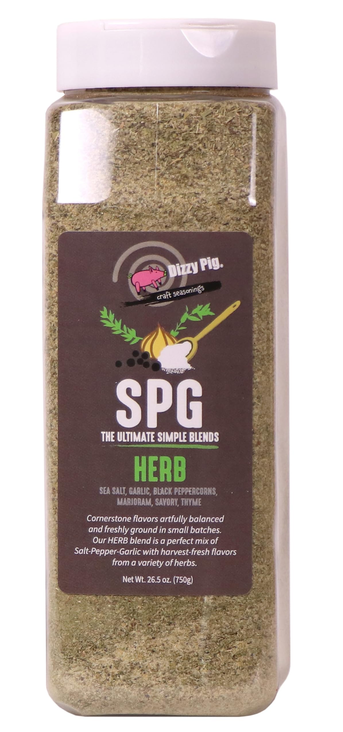 Dizzy Pig SPG Herb (Salt, Pepper & Garlic) Seasoning Rub (Quart Shaker) - Hand Made in the USA - Seasons Around 120lbs of Food - MSG Free, Gluten Free
