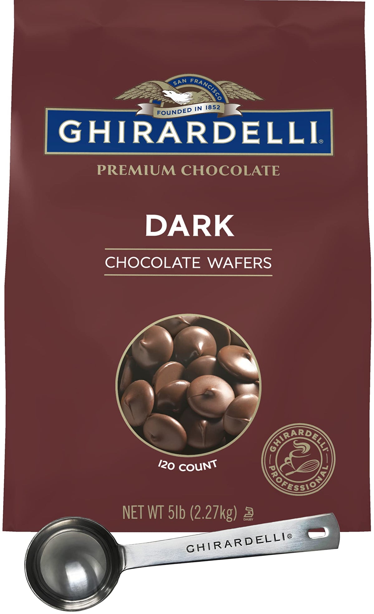 Ghirardelli Dark Chocolate Wafers, 5 lb Bag with Ghirardelli Barista Spoon