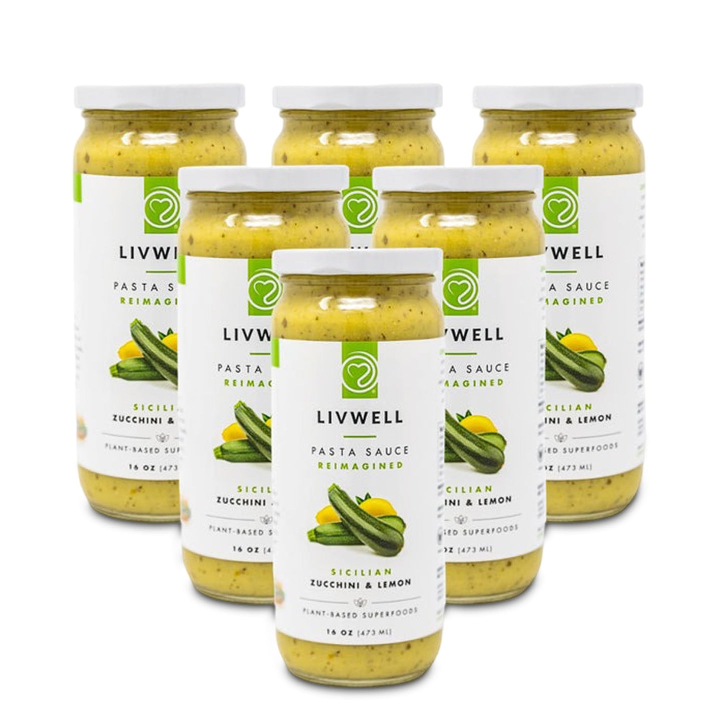 LIVWELL Sicilian Zucchini Pasta Sauce - Pack of 6 Plant Based Dairy Free Sicilian Zucchini & Lemon Pasta Sauce with Fresh Basil, Olive Oil, Cashews
