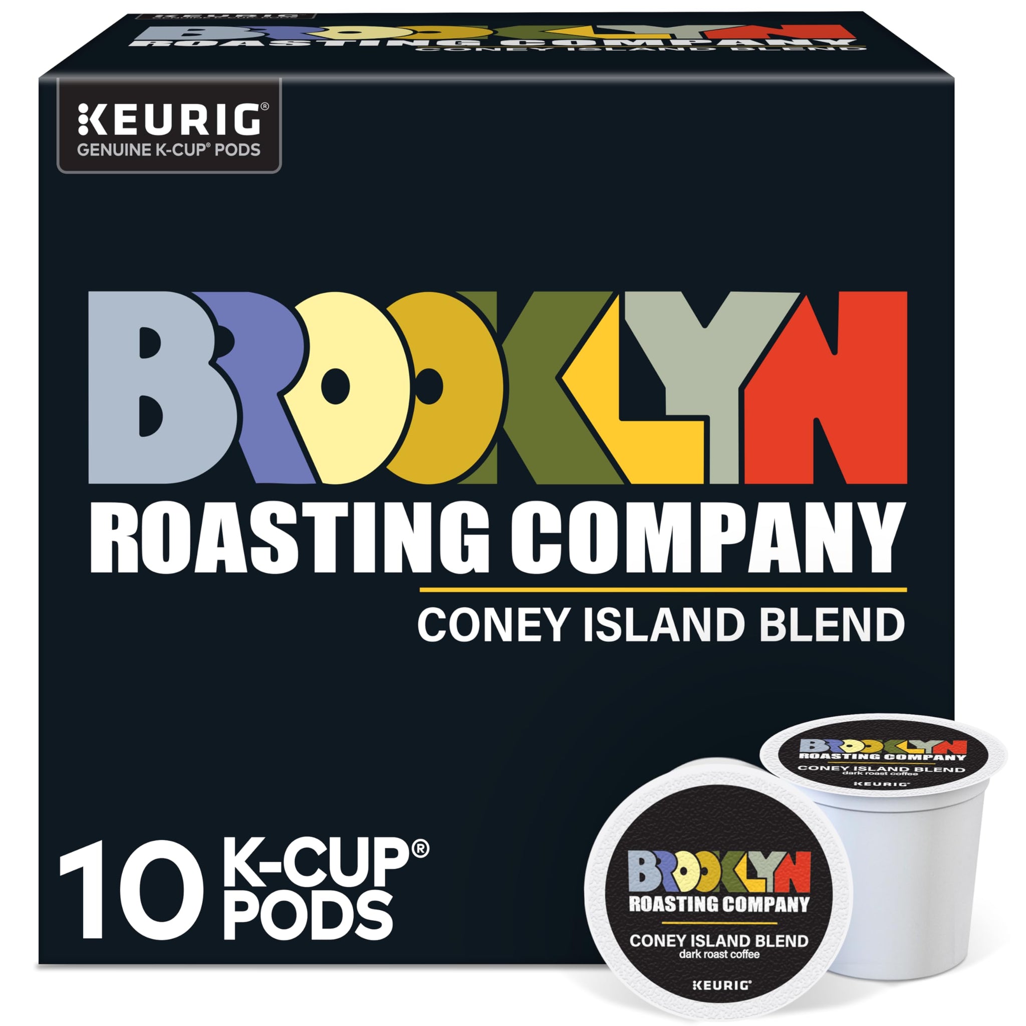 Brooklyn Roasting Company Coney Island Blend, Single Serve Keurig K-Cup Pods, Dark Roast Coffee, 10-Count Box