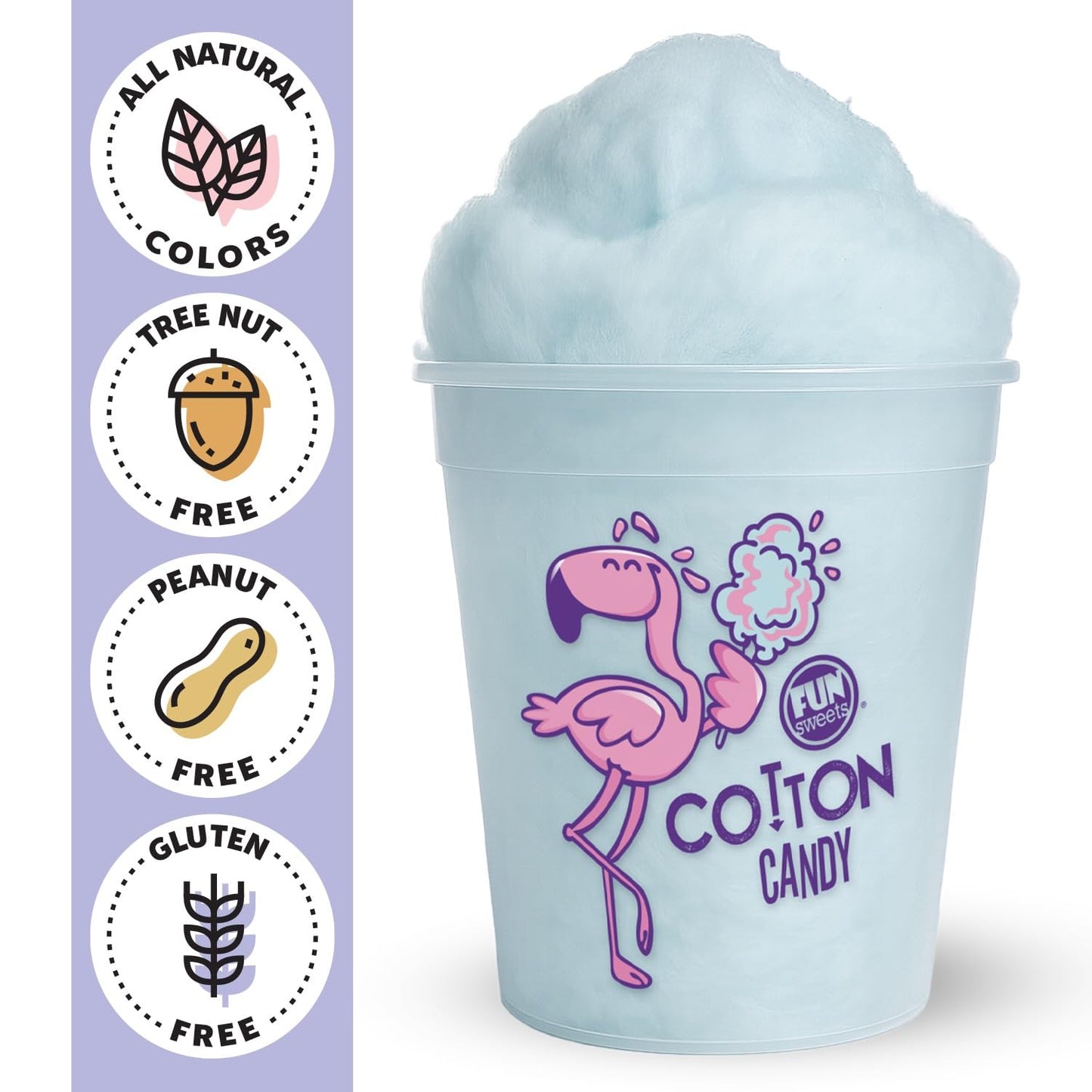 Fun Sweets Blue Cotton Candy 6-Pack - Blue Raspberry Flavor (1.5 oz Tubs) - Bulk Cotton Candy for CandyBuffets, Parties & Gender Reveals