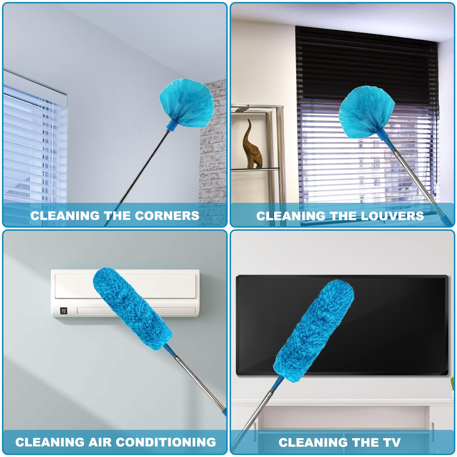 100 Inch Cobweb Duster, Spider Web Brush & Microfiber Feather Duster with 100" Extension Pole, Bendable Head, Scratch-Resistant Cover, Washable Duster