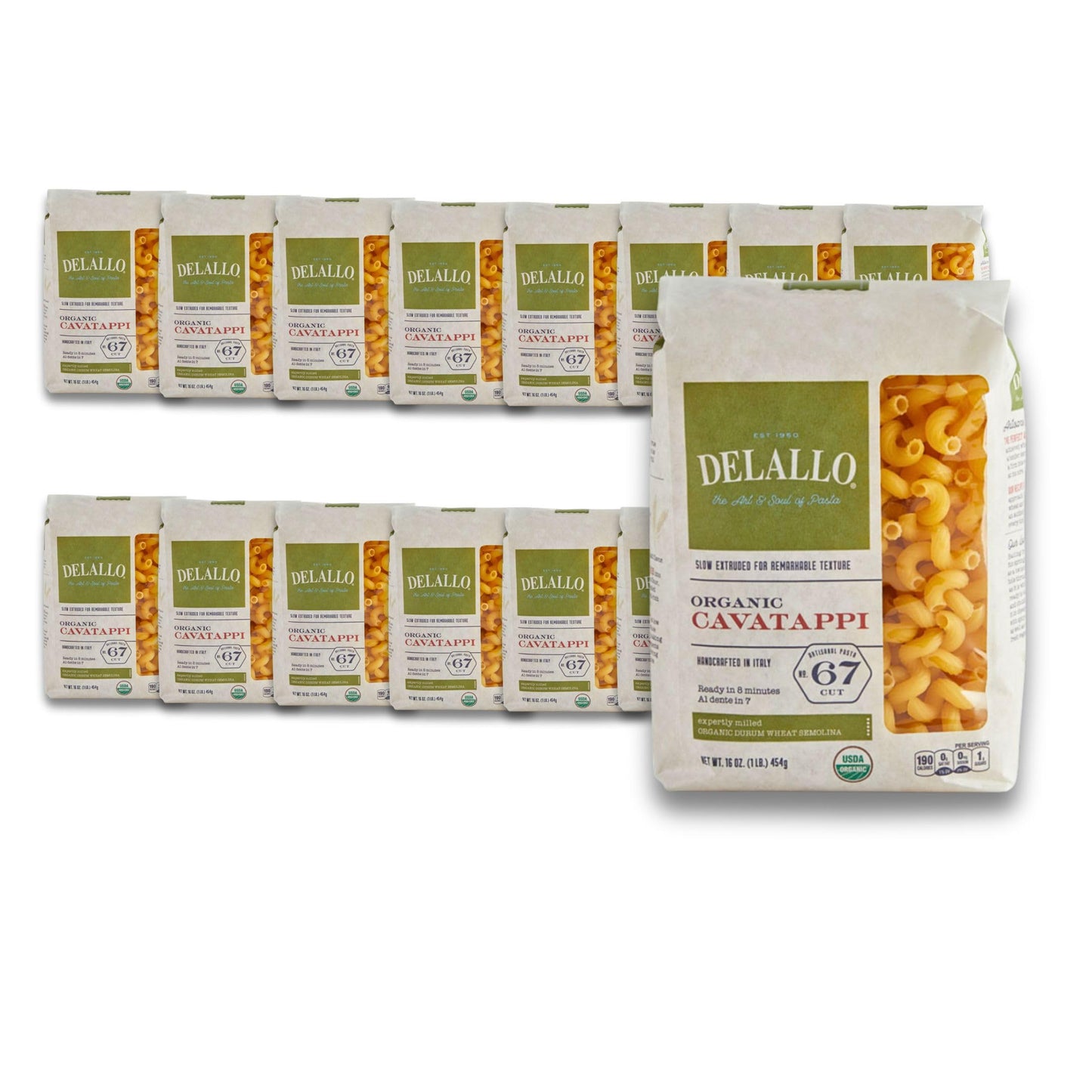 DeLallo Organic Cavatappi Pasta, Springy Spiral Shape, Made in Italy with 100% All-Natural Durum Wheat Flour, Bronze Cut, Kosher, Non-GMO, 16 oz Bag
